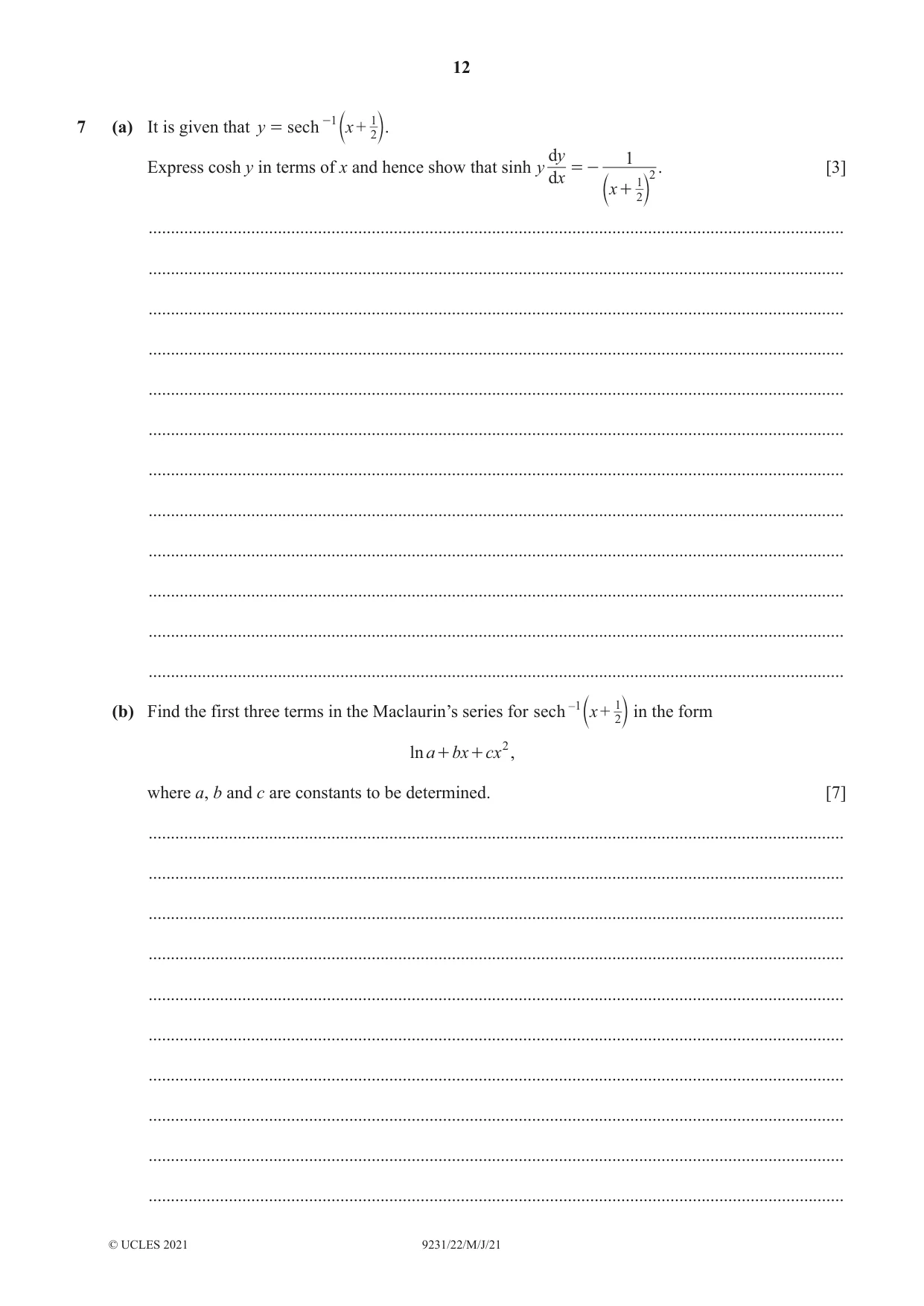Cambridge A Level Mathematics - Further 9231 2021 May/June Paper 2 · Variant 2 question paper, page 12 of 16