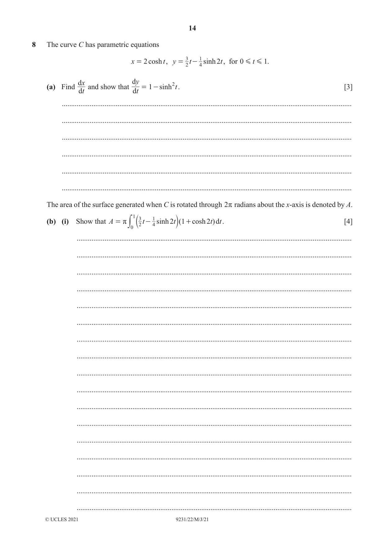 Cambridge A Level Mathematics - Further 9231 2021 May/June Paper 2 · Variant 2 question paper, page 14 of 16