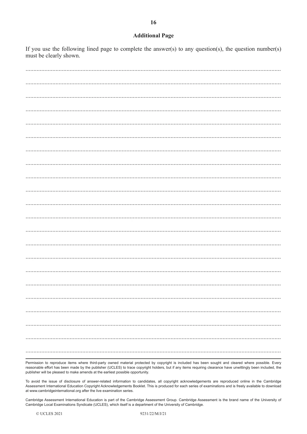 Cambridge A Level Mathematics - Further 9231 2021 May/June Paper 2 · Variant 2 question paper, page 16 of 16