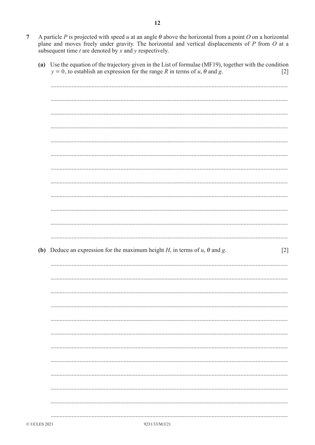 Cambridge A Level Mathematics - Further 9231 2021 May/June Paper 3 · Variant 3 question paper, page 12 of 16