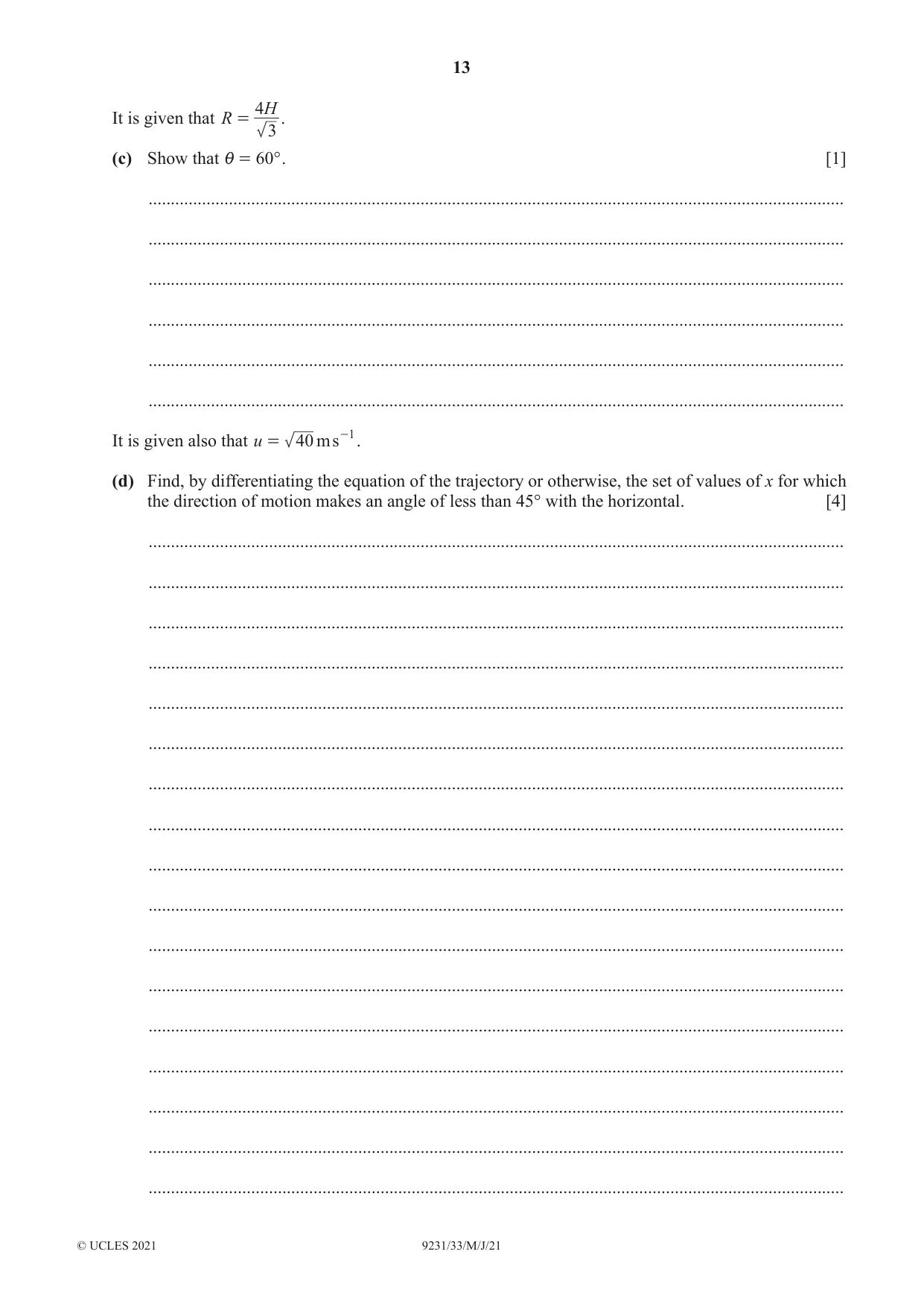 Cambridge A Level Mathematics - Further 9231 2021 May/June Paper 3 · Variant 3 question paper, page 13 of 16