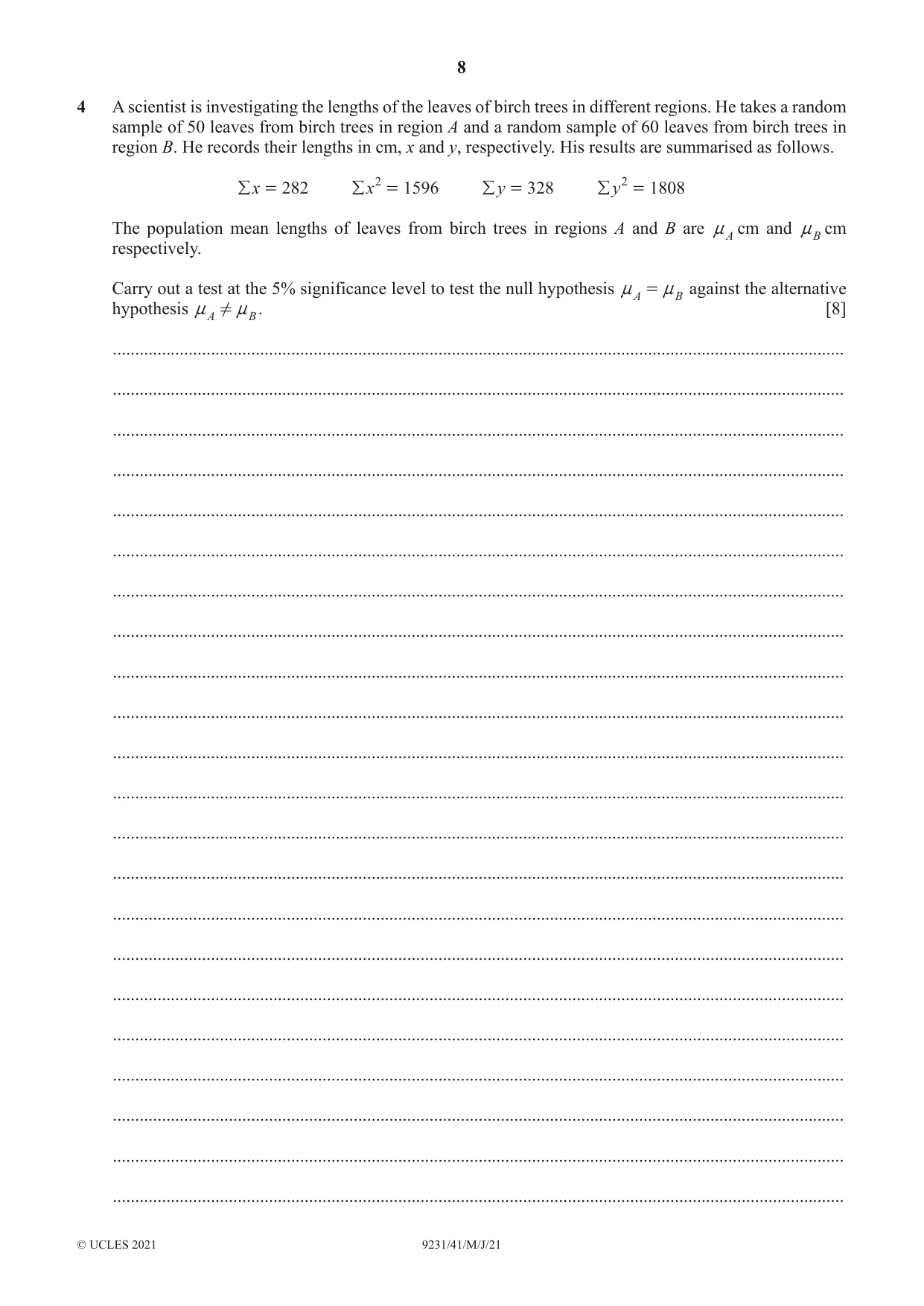 Cambridge A Level Mathematics - Further 9231 2021 May/June Paper 4 · Variant 1 question paper, page 8 of 16