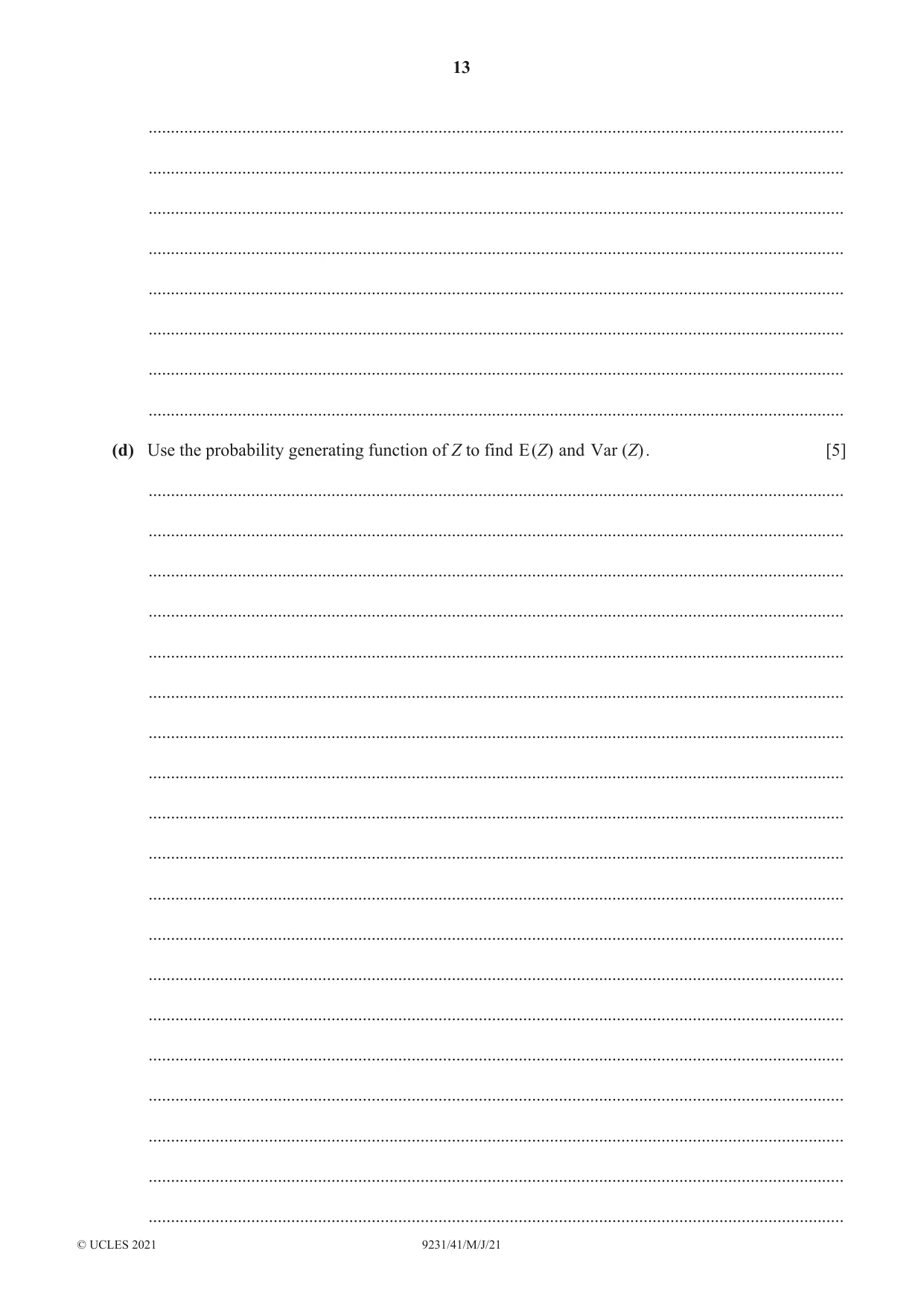 Cambridge A Level Mathematics - Further 9231 2021 May/June Paper 4 · Variant 1 question paper, page 13 of 16
