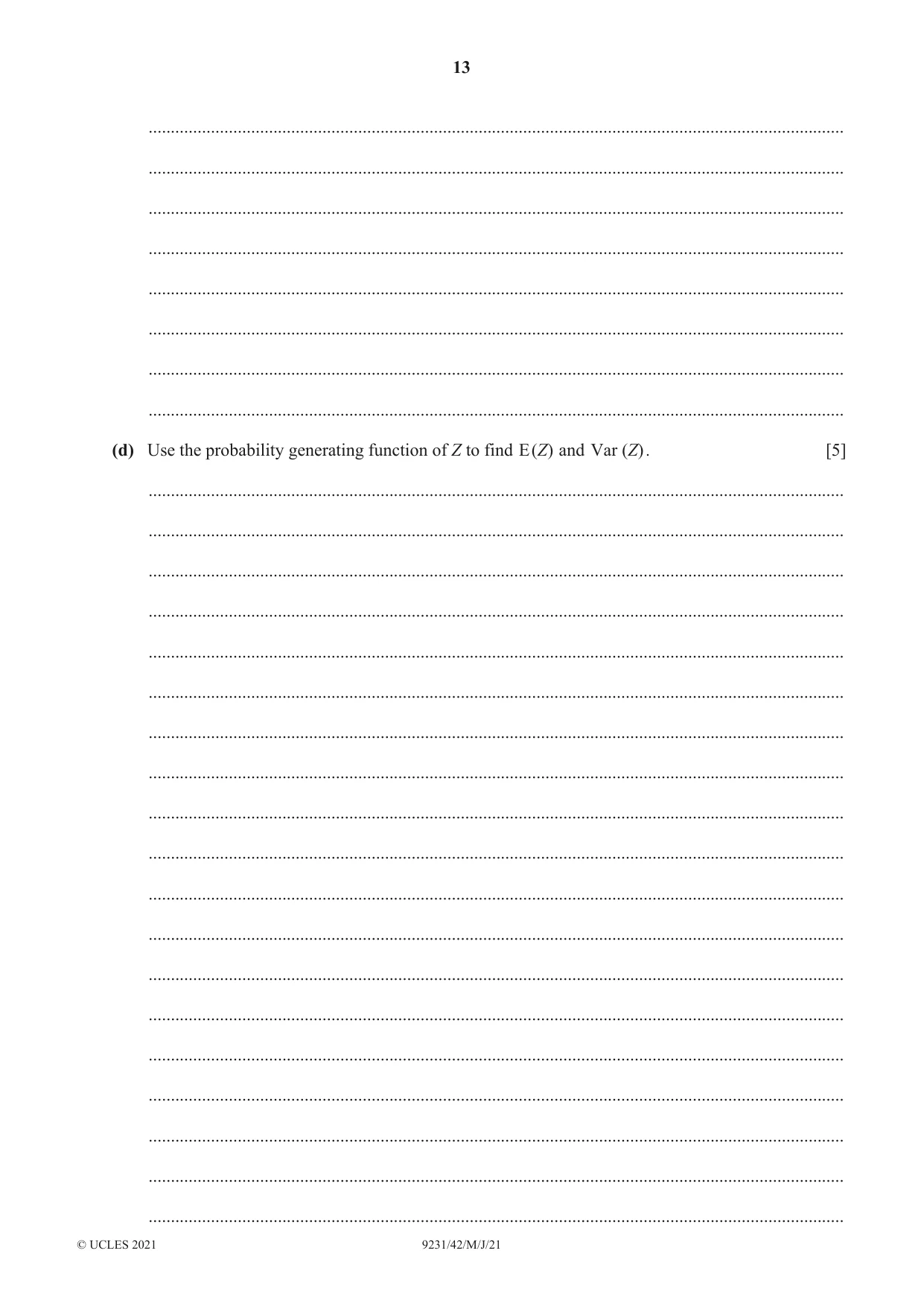 Cambridge A Level Mathematics - Further 9231 2021 May/June Paper 4 · Variant 2 question paper, page 13 of 16