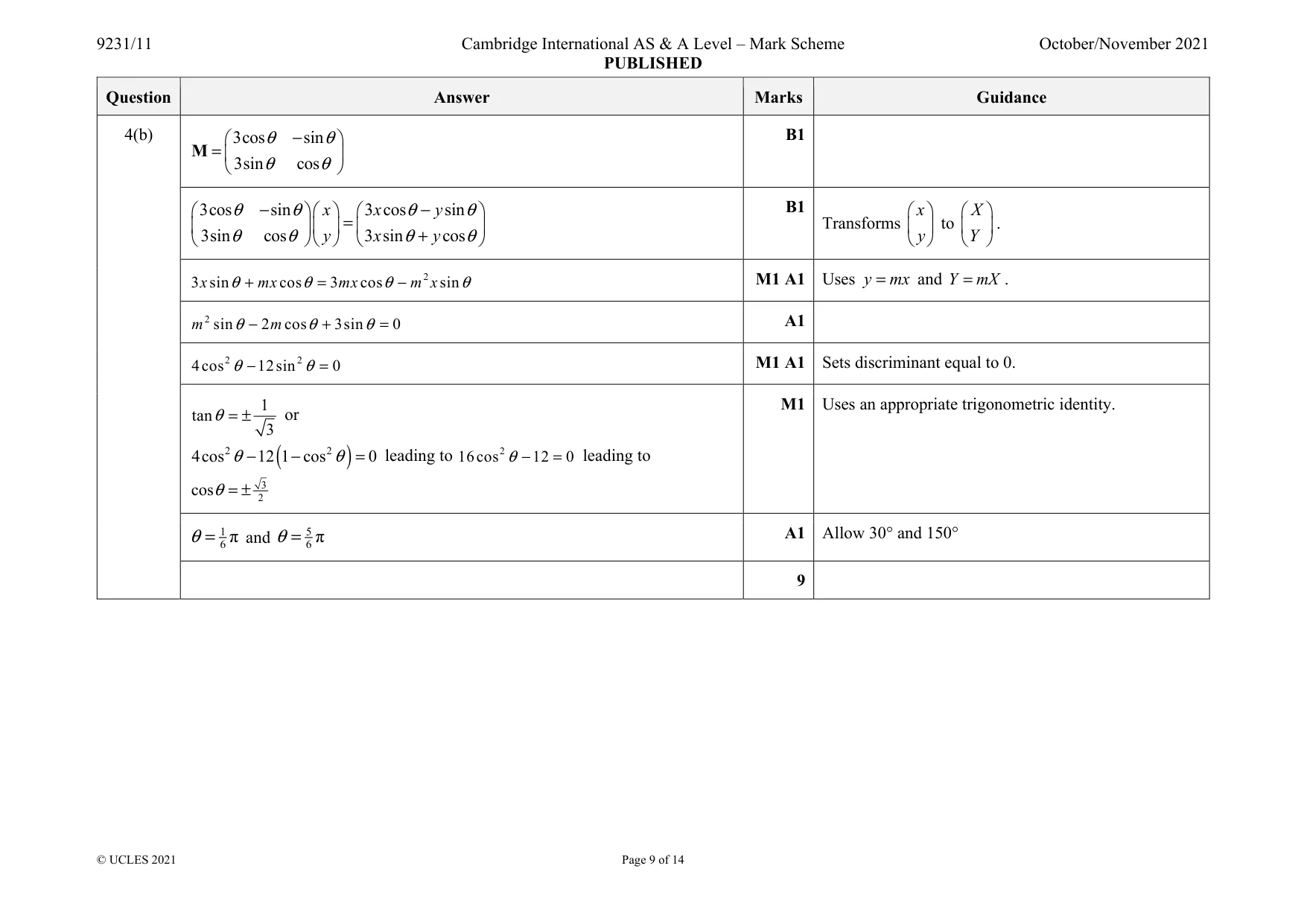 Mark scheme, page 9 of 14