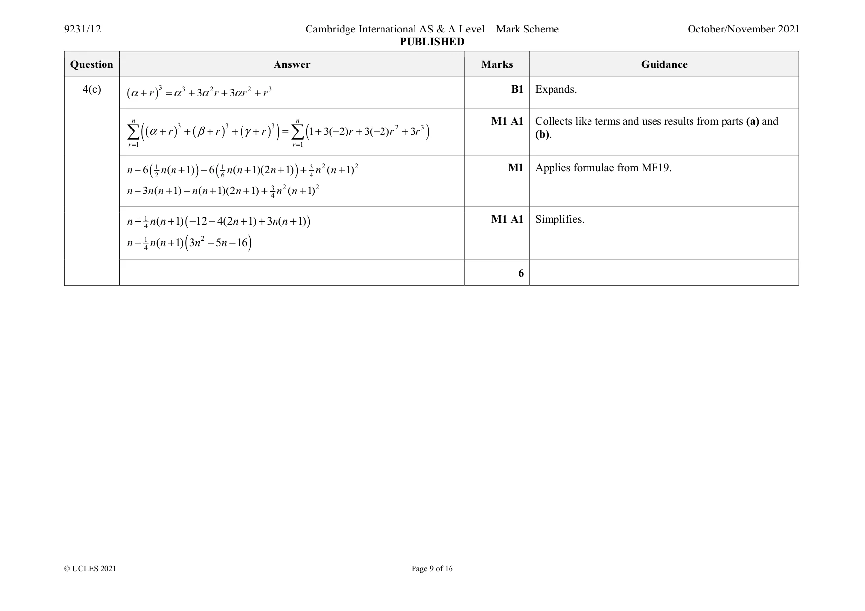 Mark scheme, page 9 of 16