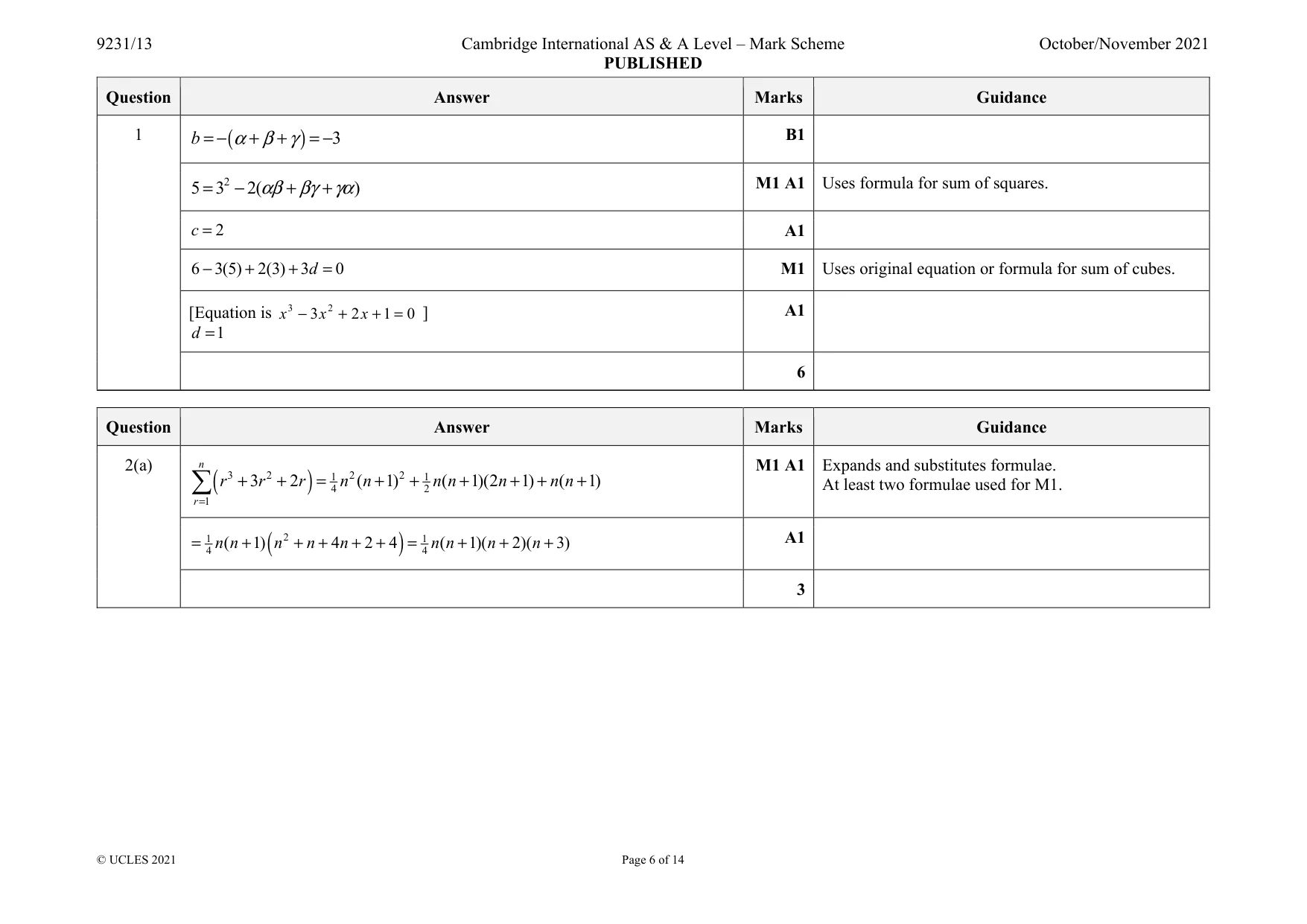 Mark scheme, page 6 of 14