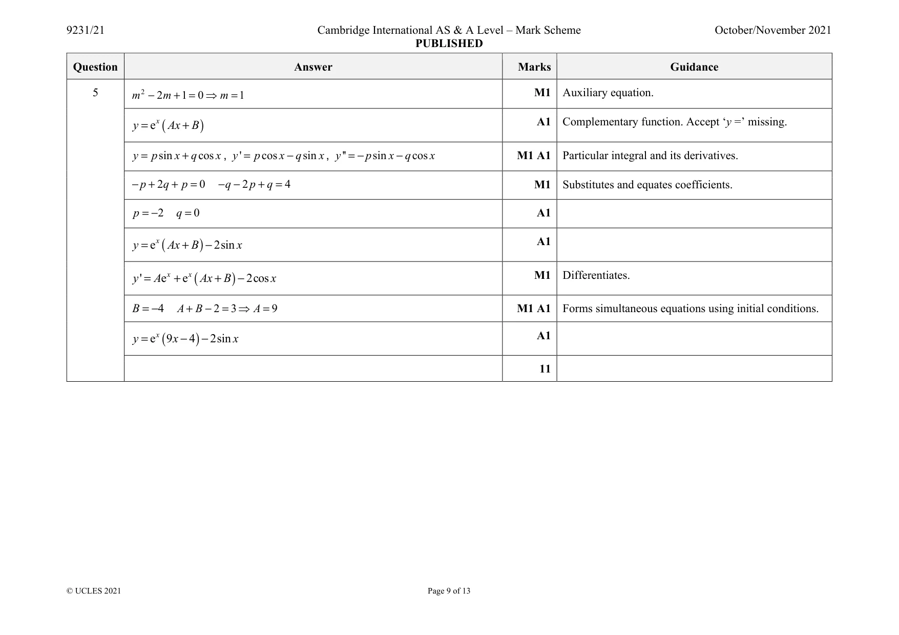 Mark scheme, page 9 of 13