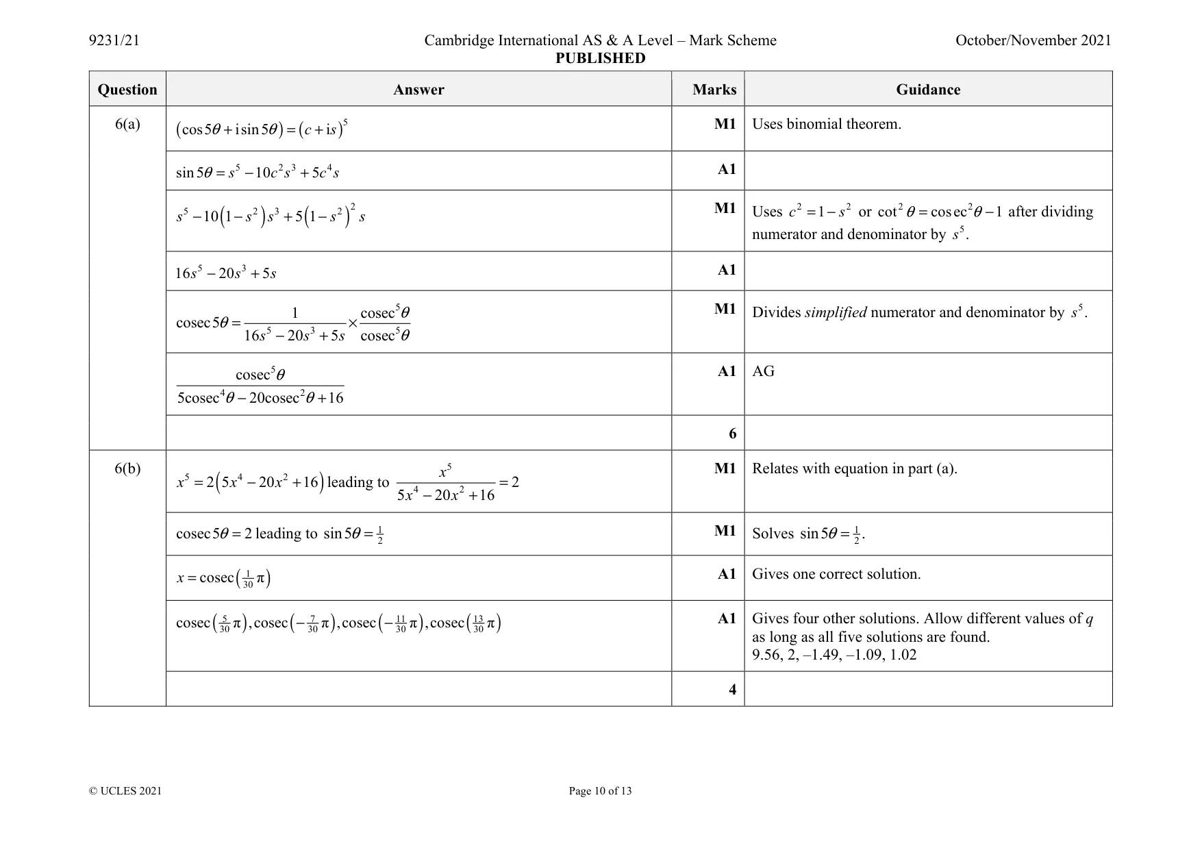 Mark scheme, page 10 of 13