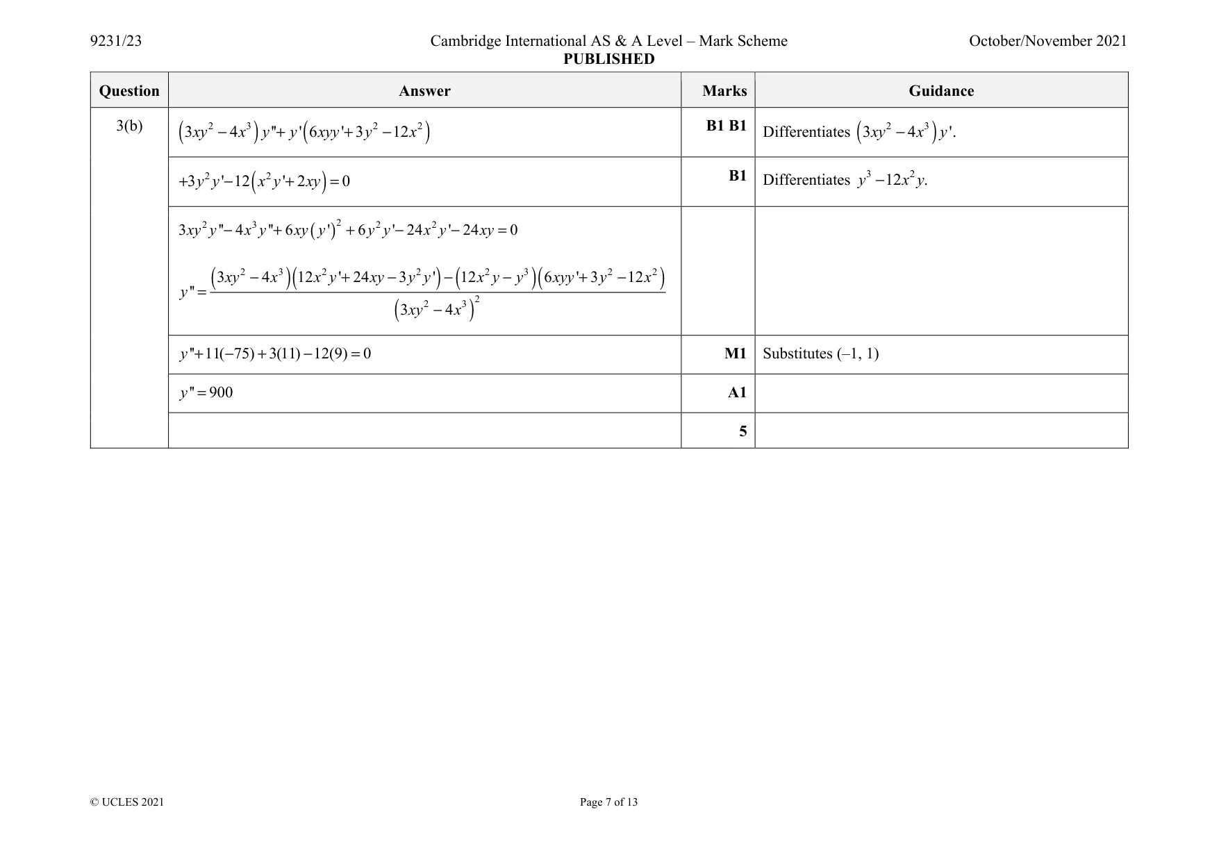 Mark scheme, page 7 of 13