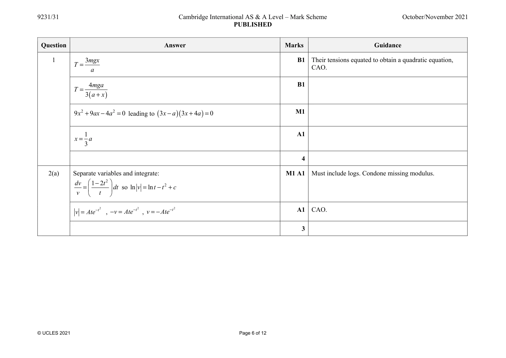 Mark scheme, page 6 of 12