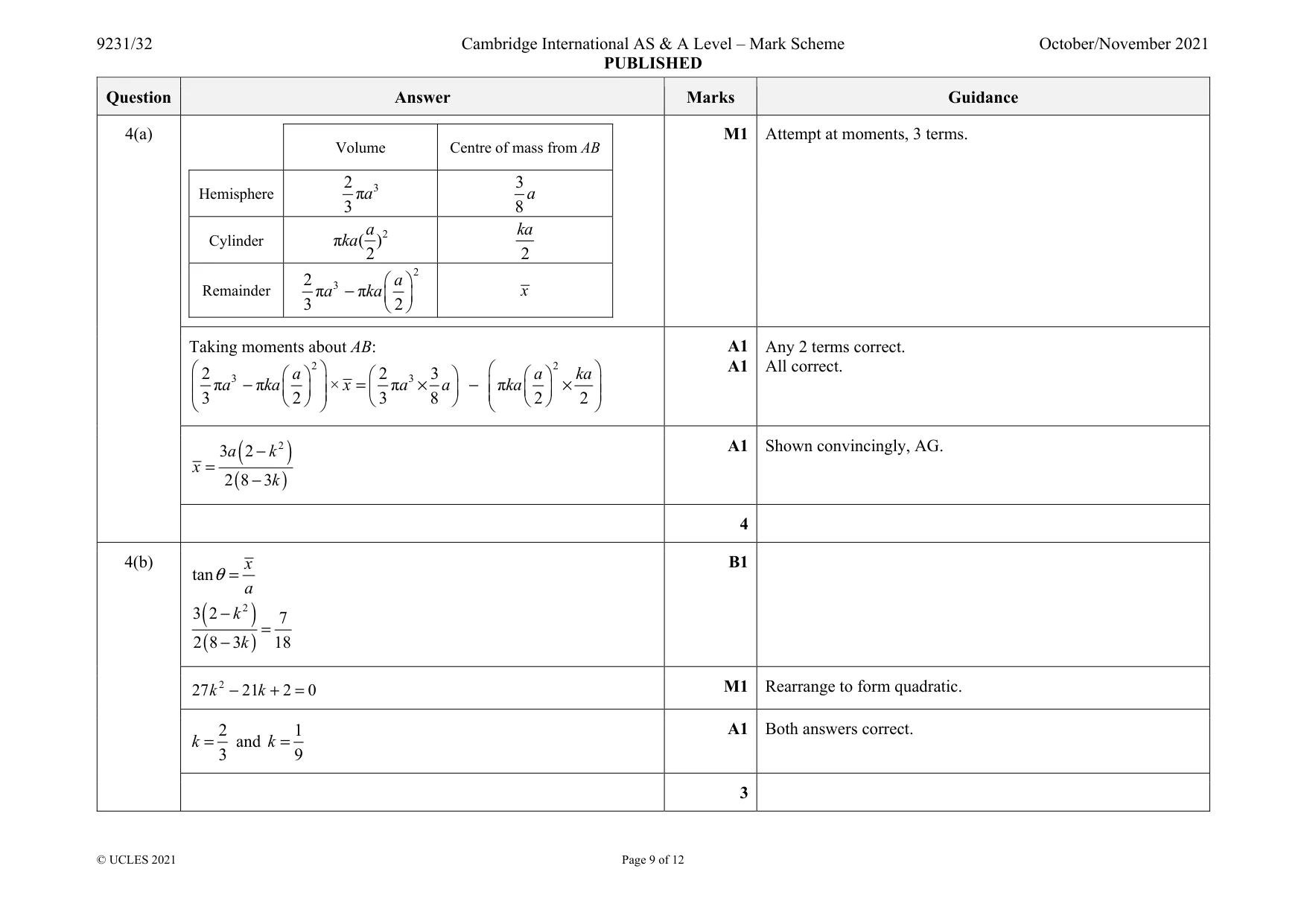 Mark scheme, page 9 of 12