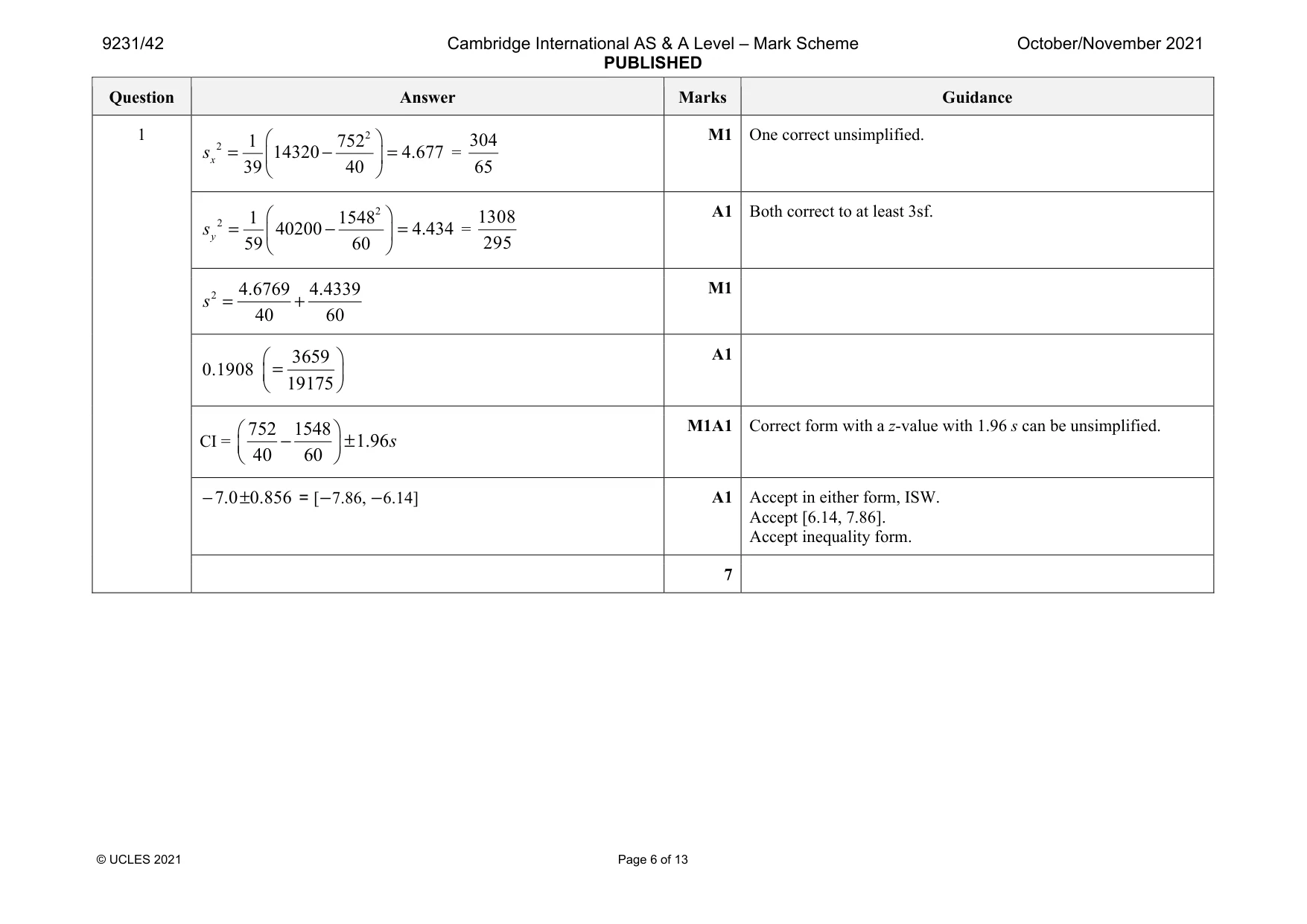 Mark scheme, page 6 of 13