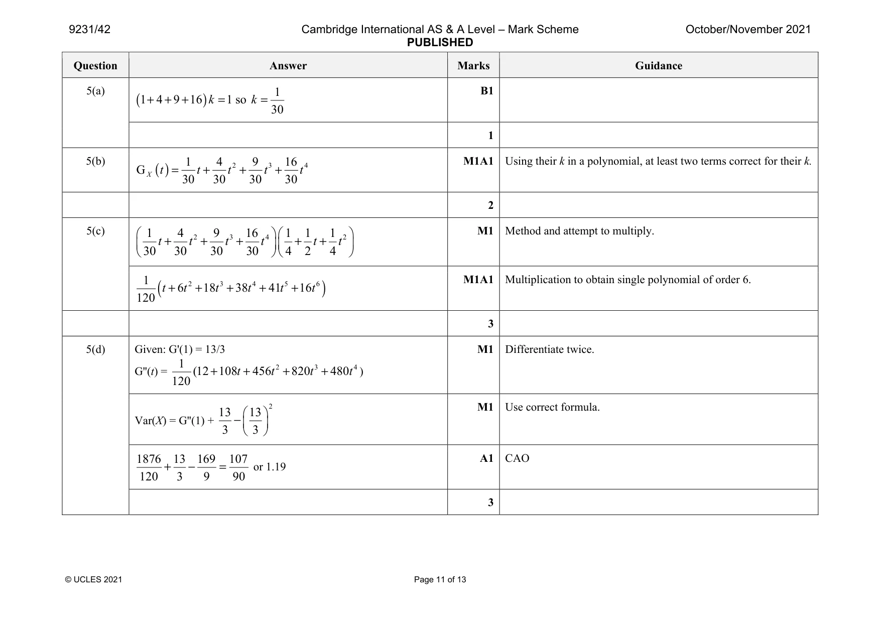 Mark scheme, page 11 of 13