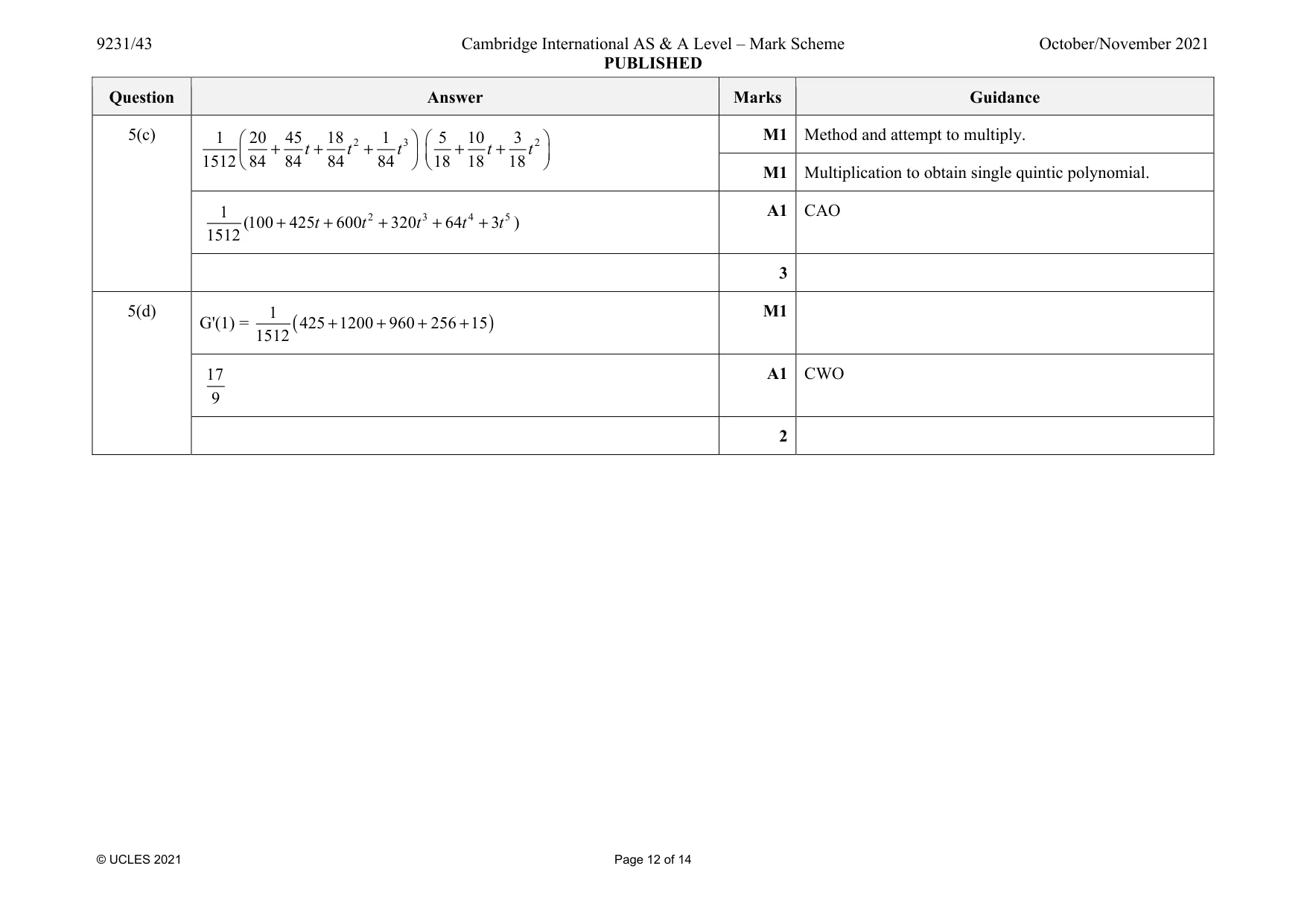 Mark scheme, page 12 of 14