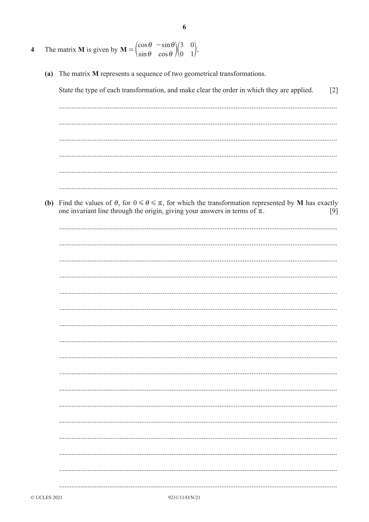 Cambridge A Level Mathematics - Further 9231 2021 Oct/Nov Paper 1 · Variant 1 question paper, page 6 of 16