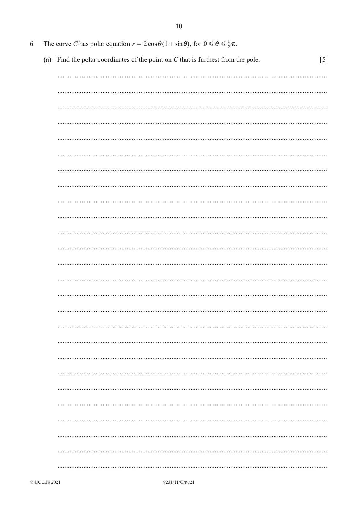 Cambridge A Level Mathematics - Further 9231 2021 Oct/Nov Paper 1 · Variant 1 question paper, page 10 of 16