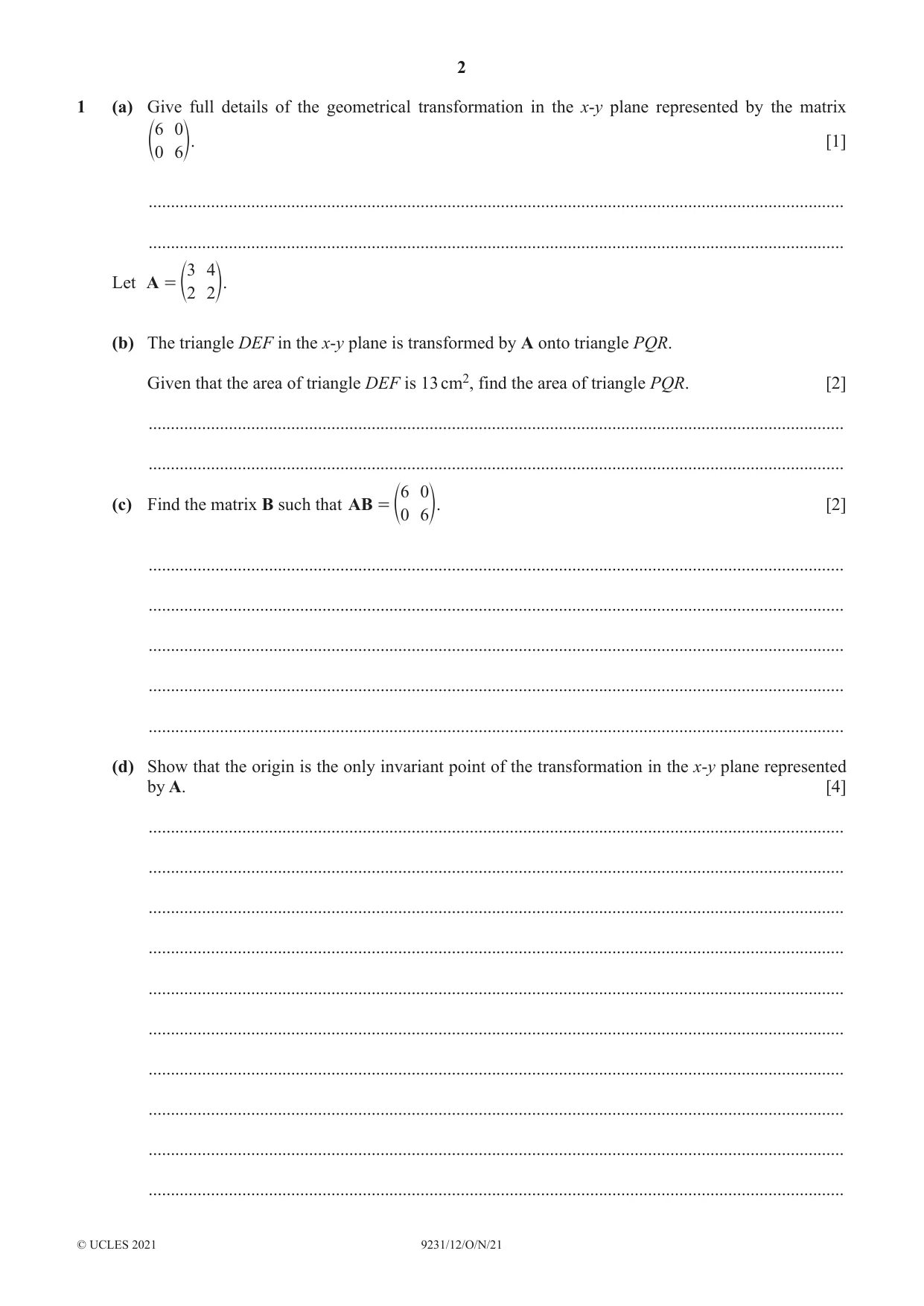 Cambridge A Level Mathematics - Further 9231 2021 Oct/Nov Paper 1 · Variant 2 question paper, page 2 of 16
