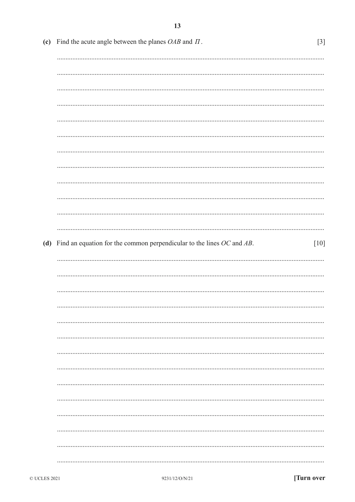 Cambridge A Level Mathematics - Further 9231 2021 Oct/Nov Paper 1 · Variant 2 question paper, page 13 of 16