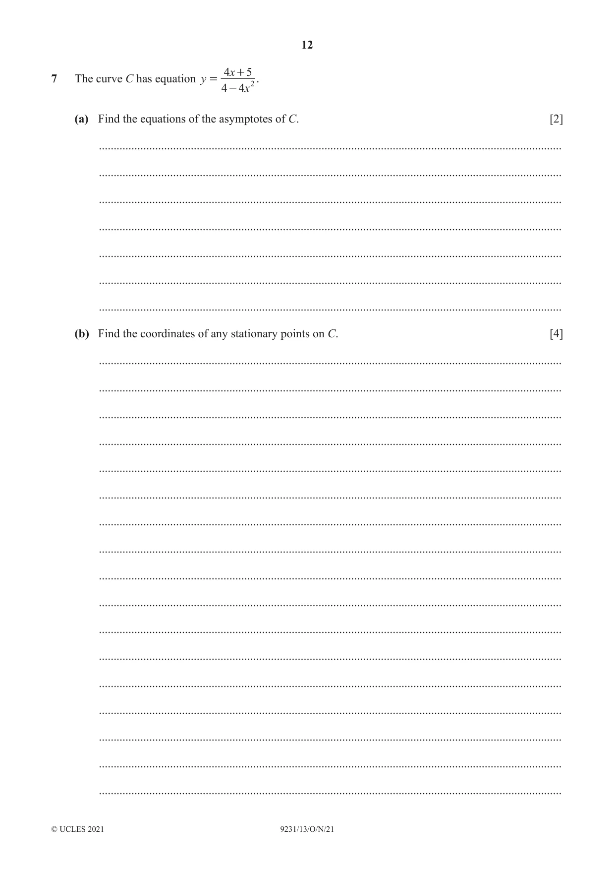 Cambridge A Level Mathematics - Further 9231 2021 Oct/Nov Paper 1 · Variant 3 question paper, page 12 of 16