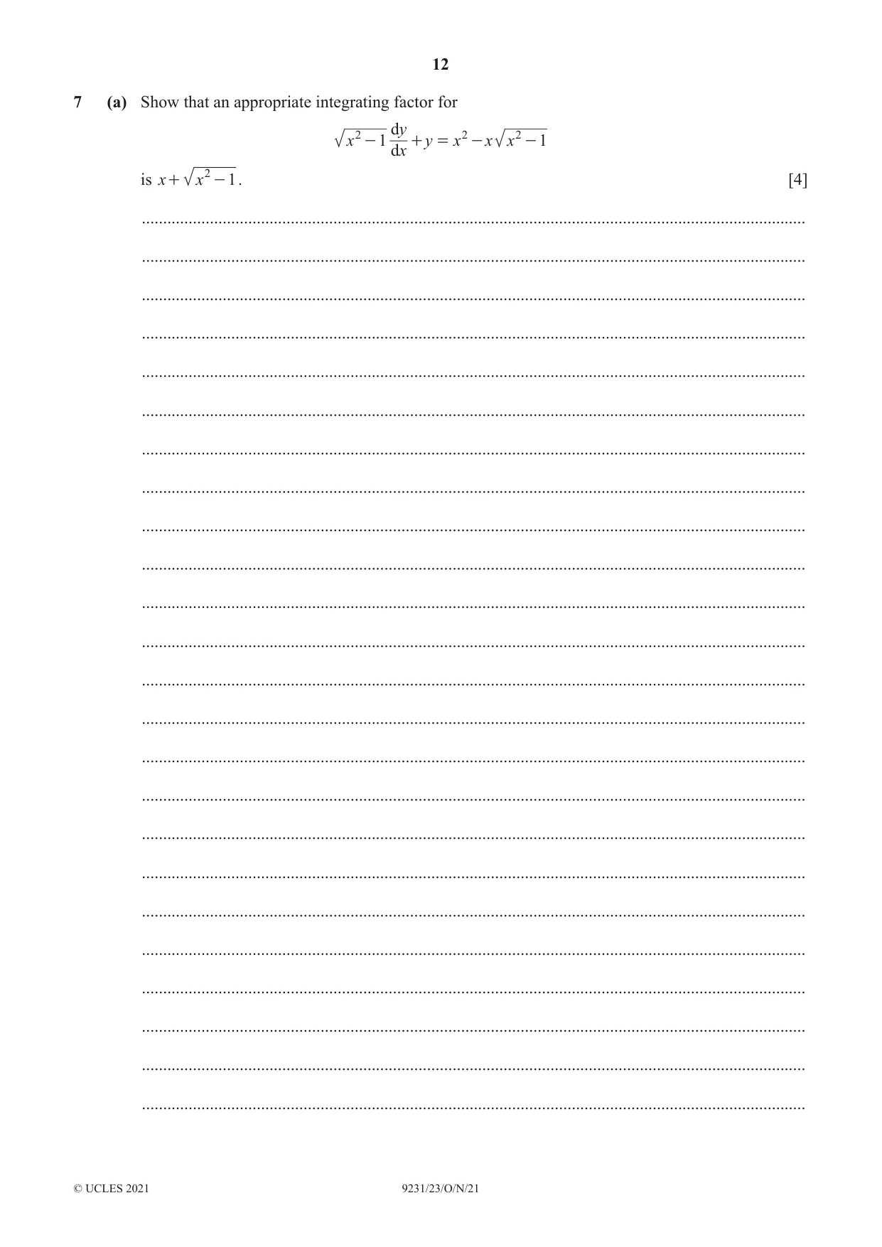 Cambridge A Level Mathematics - Further 9231 2021 Oct/Nov Paper 2 · Variant 3 question paper, page 12 of 16