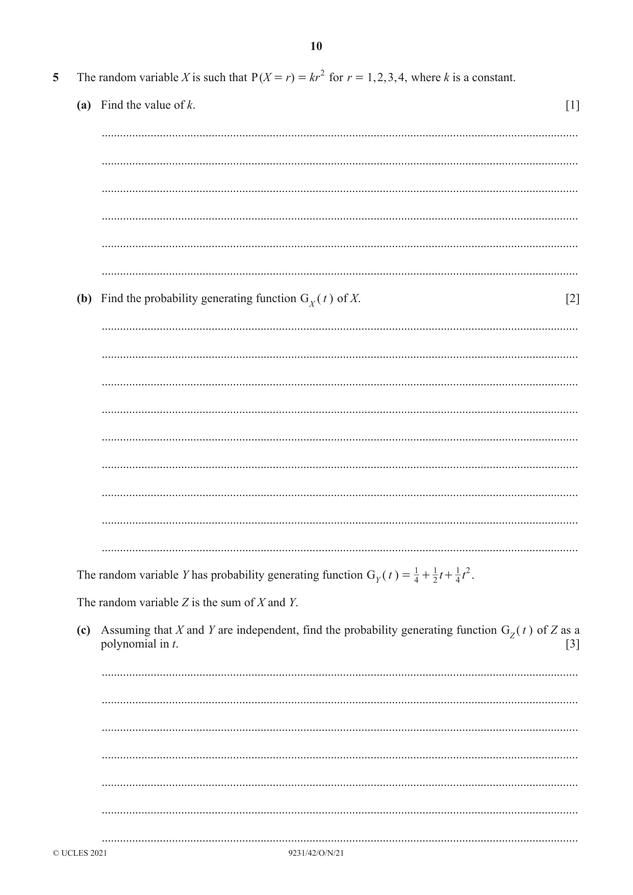 Cambridge A Level Mathematics - Further 9231 2021 Oct/Nov Paper 4 · Variant 2 question paper, page 10 of 16