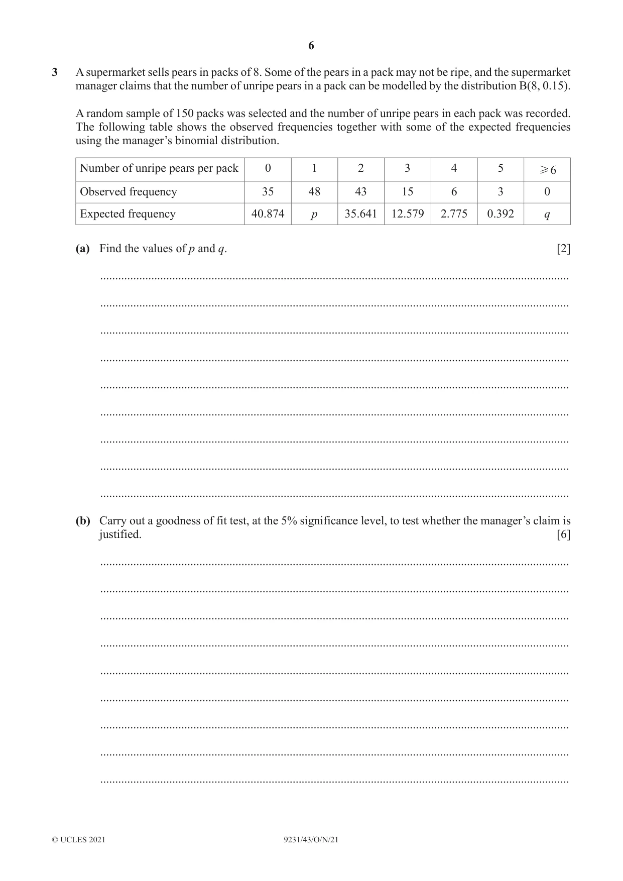 Cambridge A Level Mathematics - Further 9231 2021 Oct/Nov Paper 4 · Variant 3 question paper, page 6 of 16