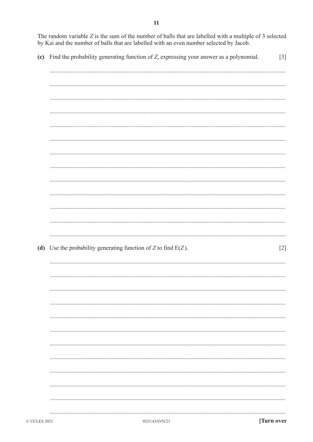 Cambridge A Level Mathematics - Further 9231 2021 Oct/Nov Paper 4 · Variant 3 question paper, page 11 of 16