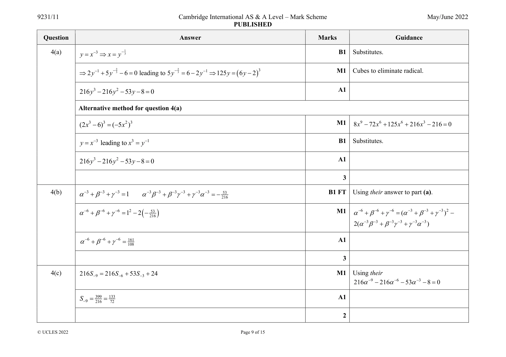 Mark scheme, page 9 of 15