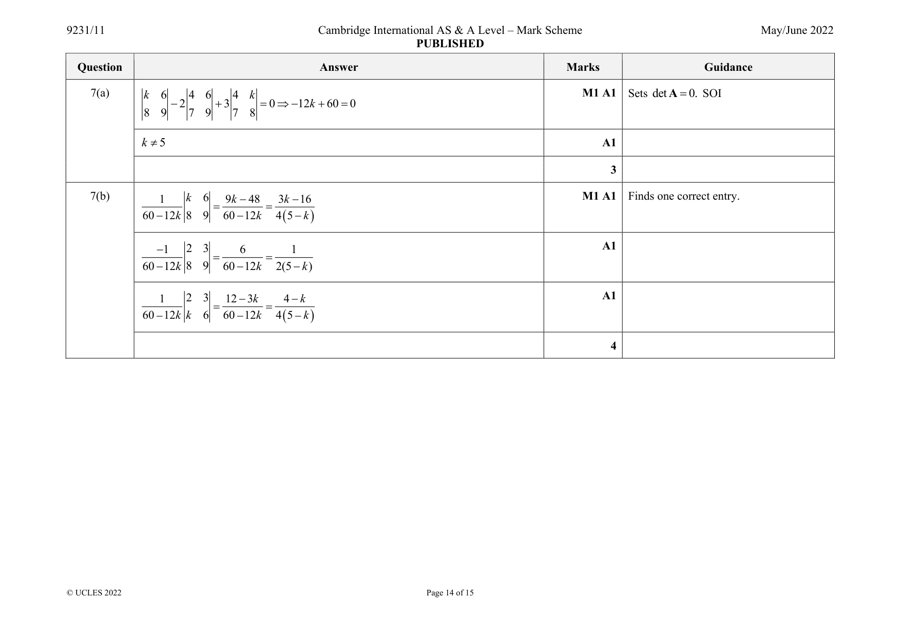 Mark scheme, page 14 of 15
