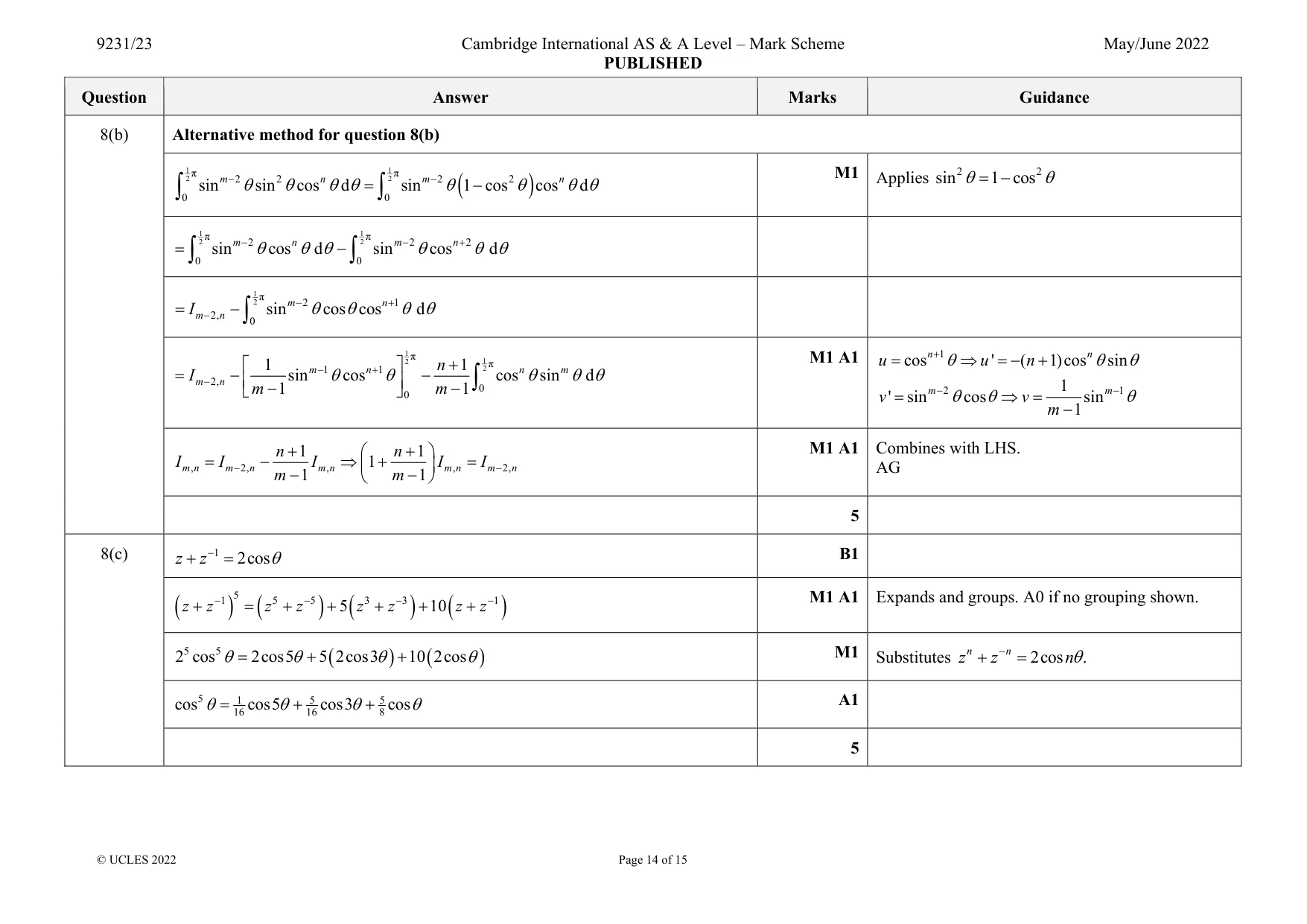 Mark scheme, page 14 of 15