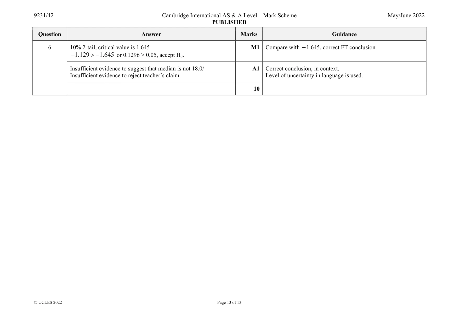 Mark scheme, page 13 of 13
