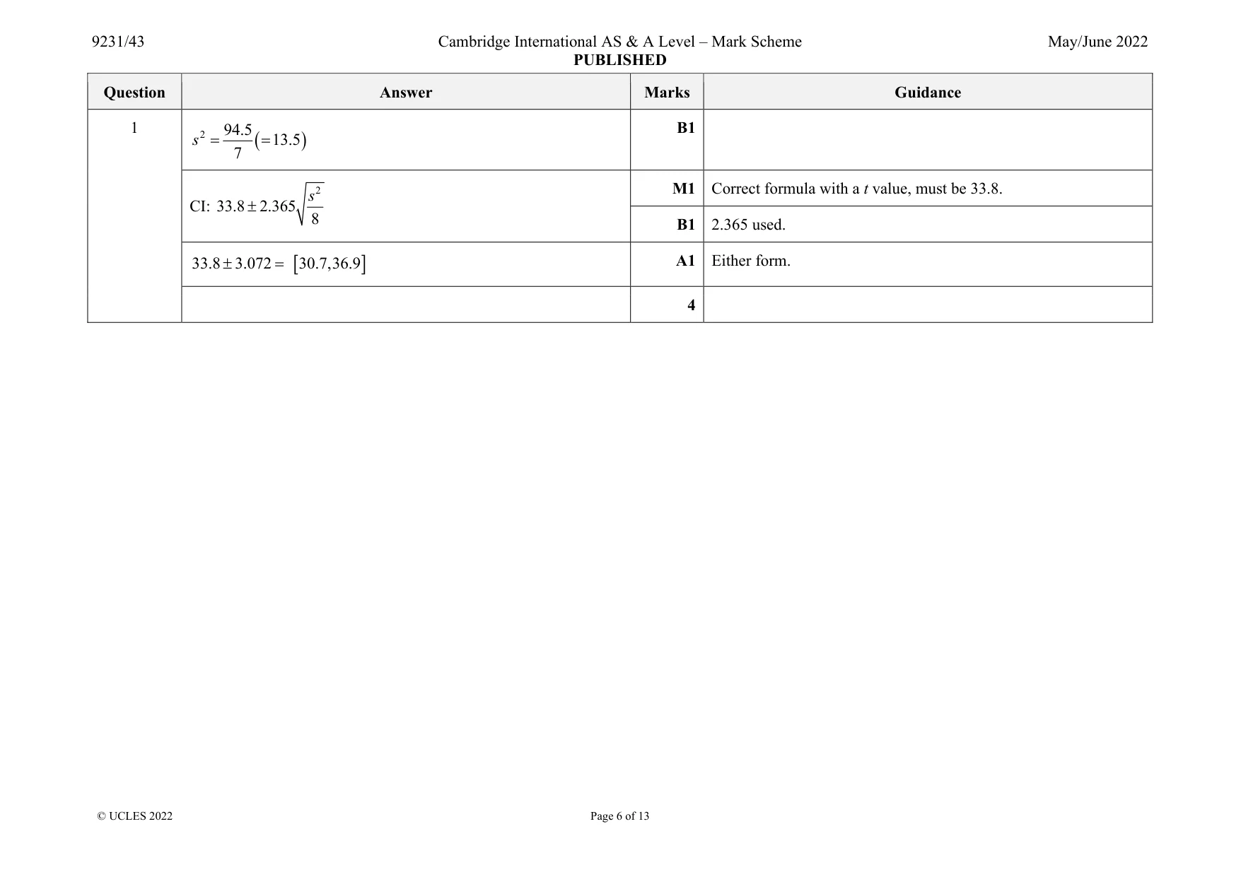Mark scheme, page 6 of 13
