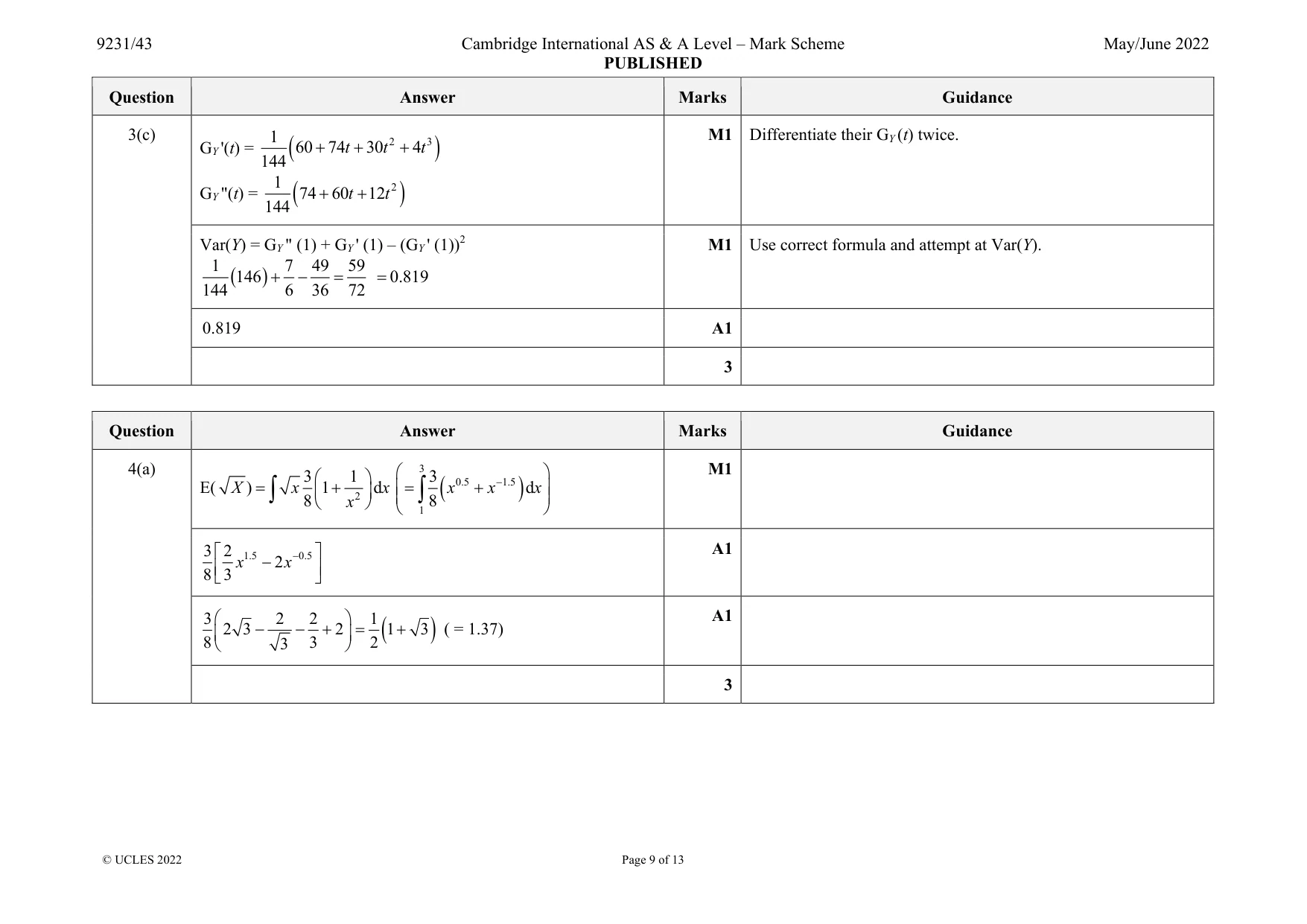 Mark scheme, page 9 of 13