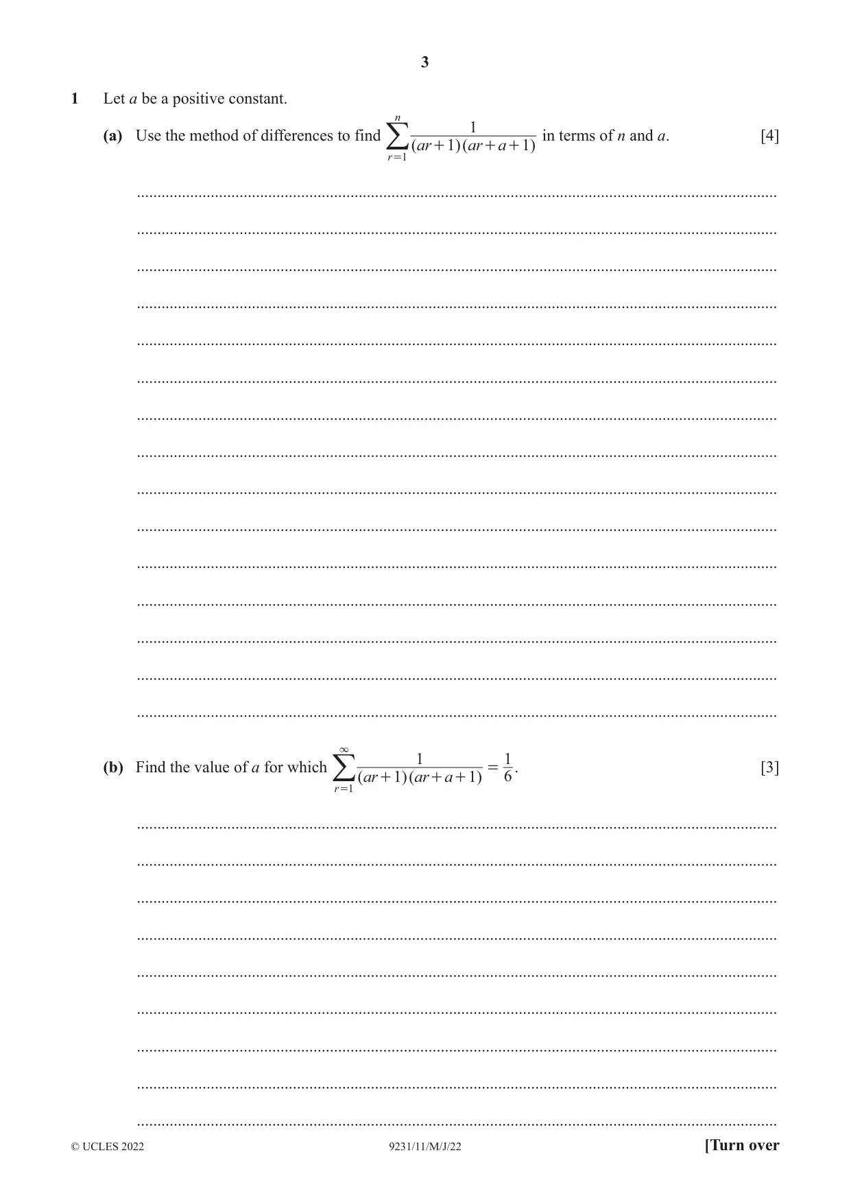 Cambridge A Level Mathematics - Further 9231 2022 May/June Paper 1 · Variant 1 question paper, page 3 of 20