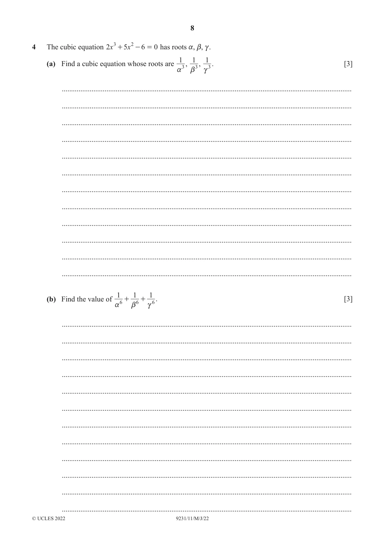 Cambridge A Level Mathematics - Further 9231 2022 May/June Paper 1 · Variant 1 question paper, page 8 of 20