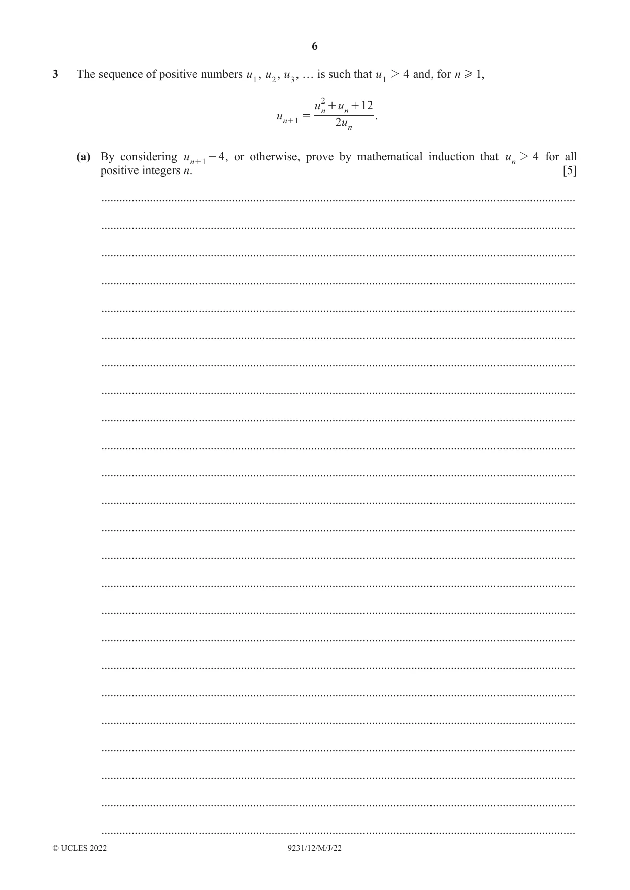 Cambridge A Level Mathematics - Further 9231 2022 May/June Paper 1 · Variant 2 question paper, page 6 of 20
