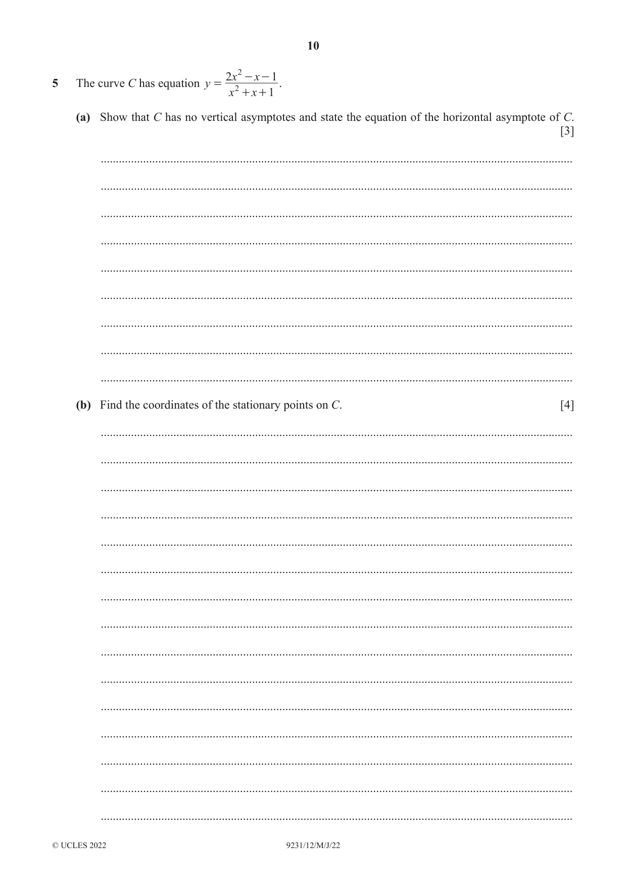 Cambridge A Level Mathematics - Further 9231 2022 May/June Paper 1 · Variant 2 question paper, page 10 of 20