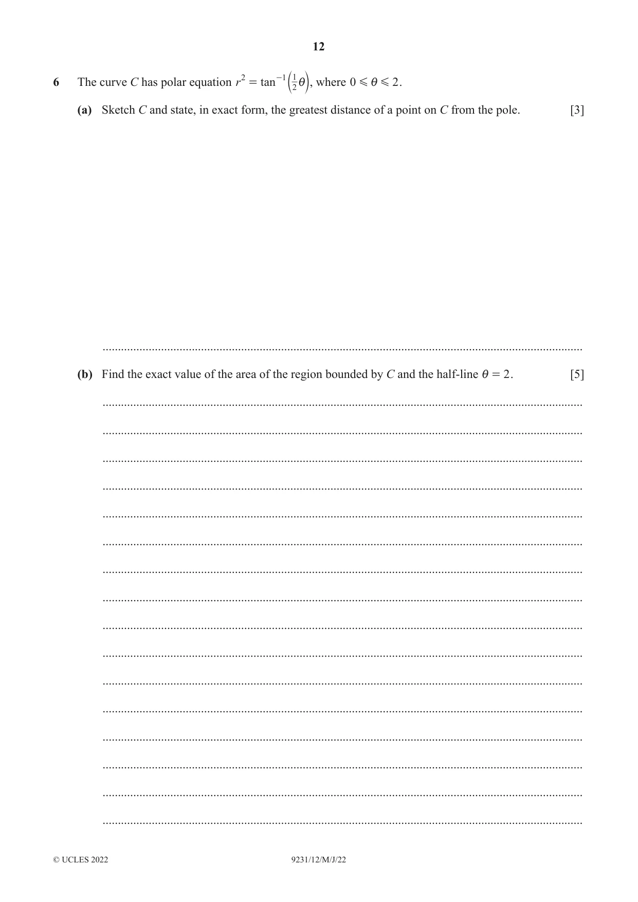 Cambridge A Level Mathematics - Further 9231 2022 May/June Paper 1 · Variant 2 question paper, page 12 of 20
