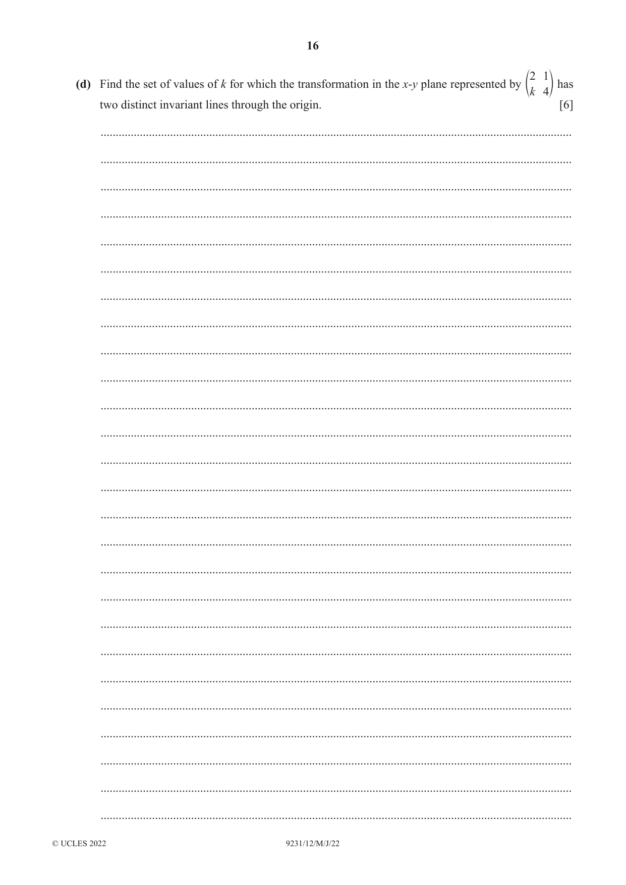 Cambridge A Level Mathematics - Further 9231 2022 May/June Paper 1 · Variant 2 question paper, page 16 of 20