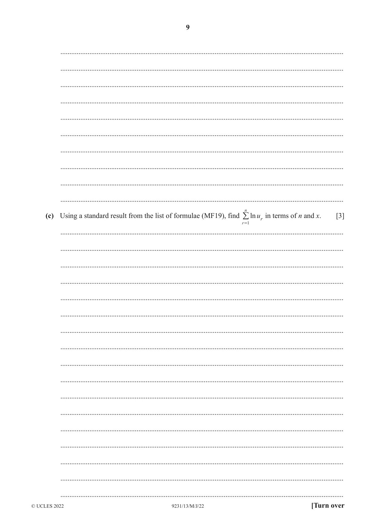 Cambridge A Level Mathematics - Further 9231 2022 May/June Paper 1 · Variant 3 question paper, page 9 of 20
