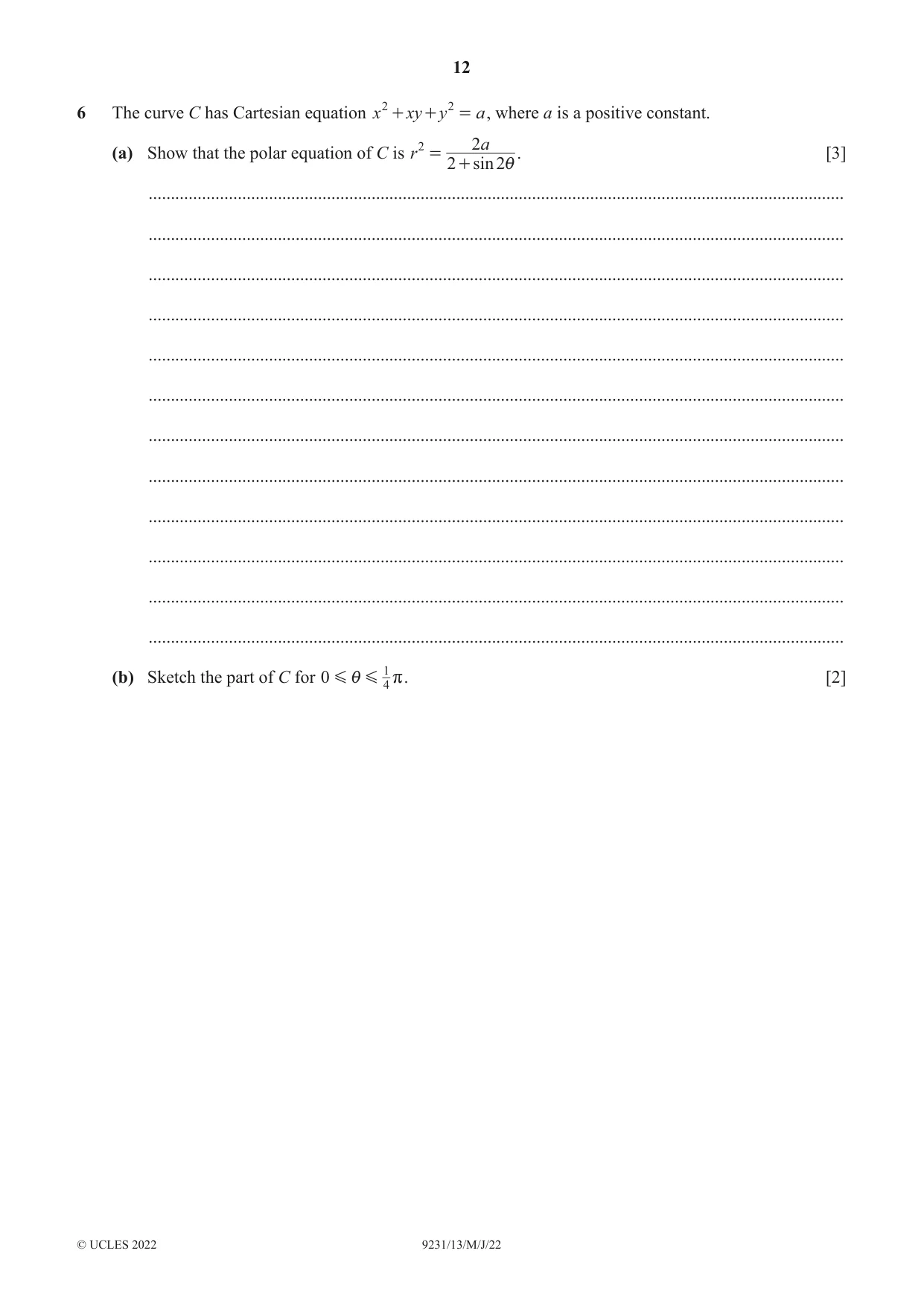 Cambridge A Level Mathematics - Further 9231 2022 May/June Paper 1 · Variant 3 question paper, page 12 of 20