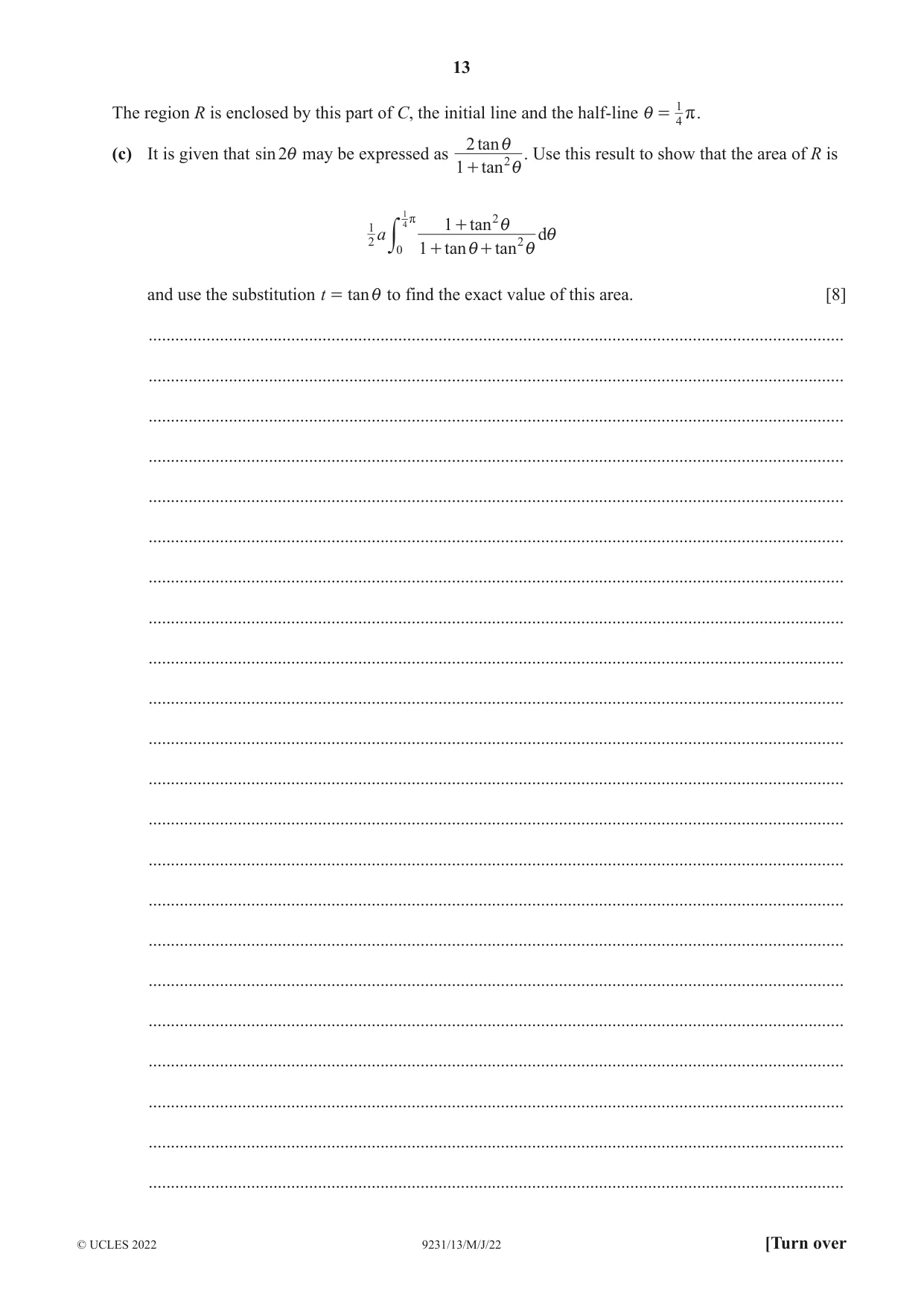 Cambridge A Level Mathematics - Further 9231 2022 May/June Paper 1 · Variant 3 question paper, page 13 of 20