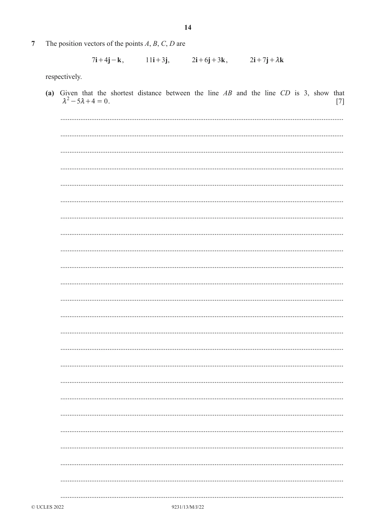 Cambridge A Level Mathematics - Further 9231 2022 May/June Paper 1 · Variant 3 question paper, page 14 of 20