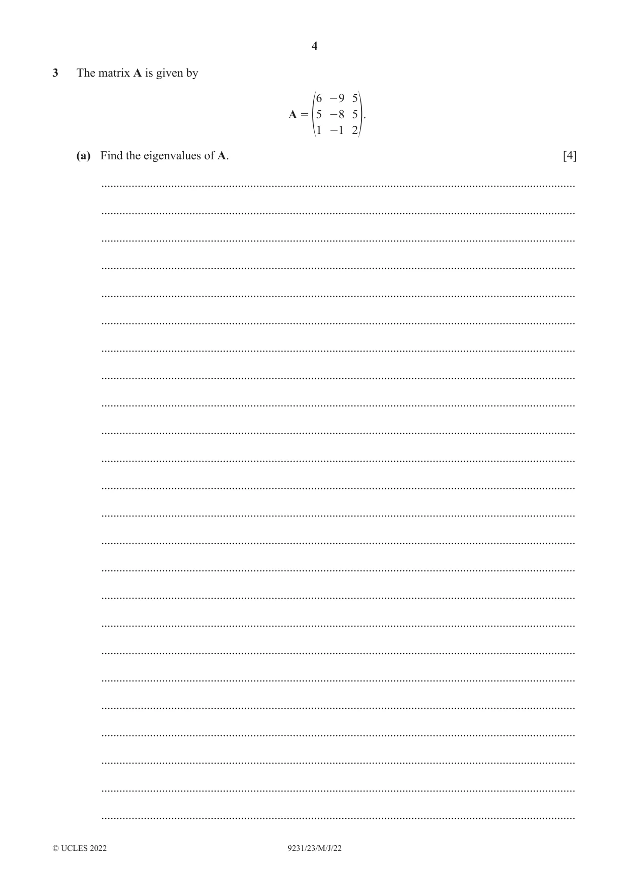 Cambridge A Level Mathematics - Further 9231 2022 May/June Paper 2 · Variant 3 question paper, page 4 of 20
