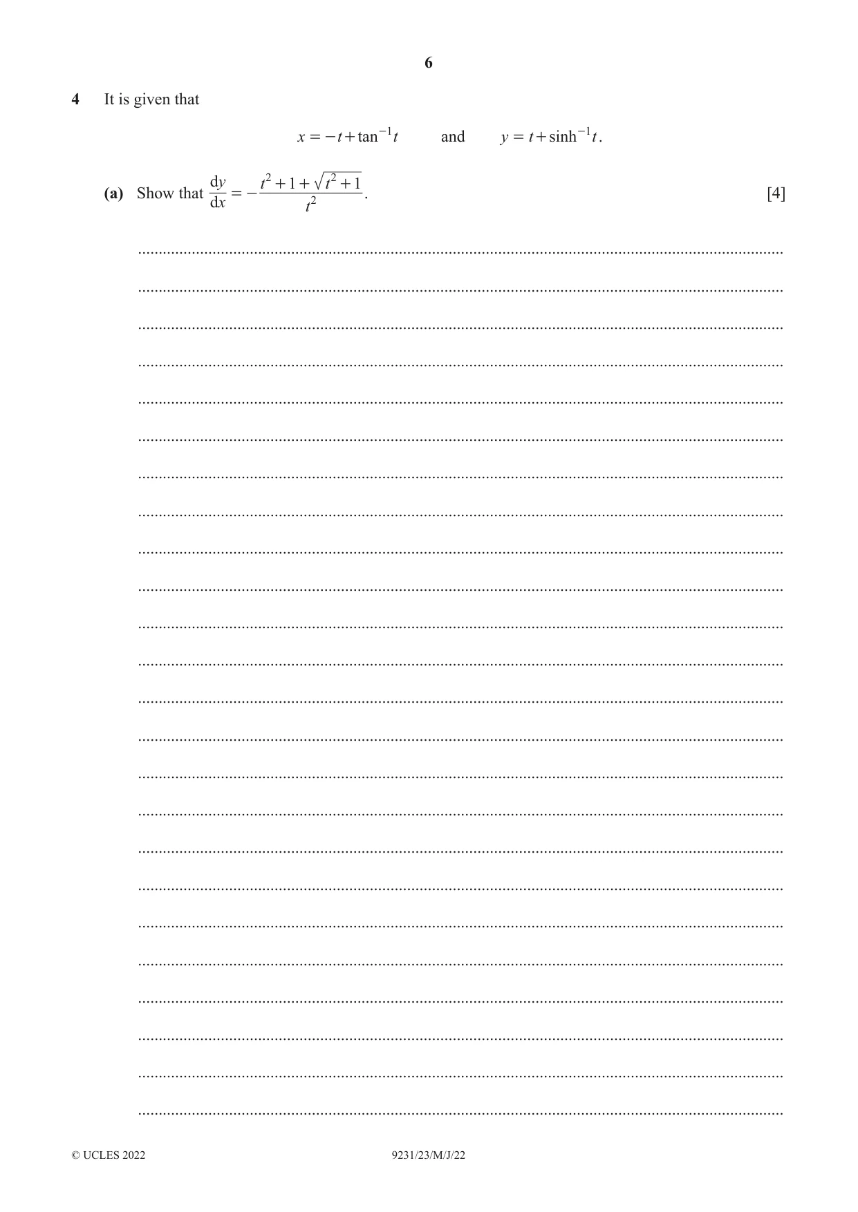 Cambridge A Level Mathematics - Further 9231 2022 May/June Paper 2 · Variant 3 question paper, page 6 of 20