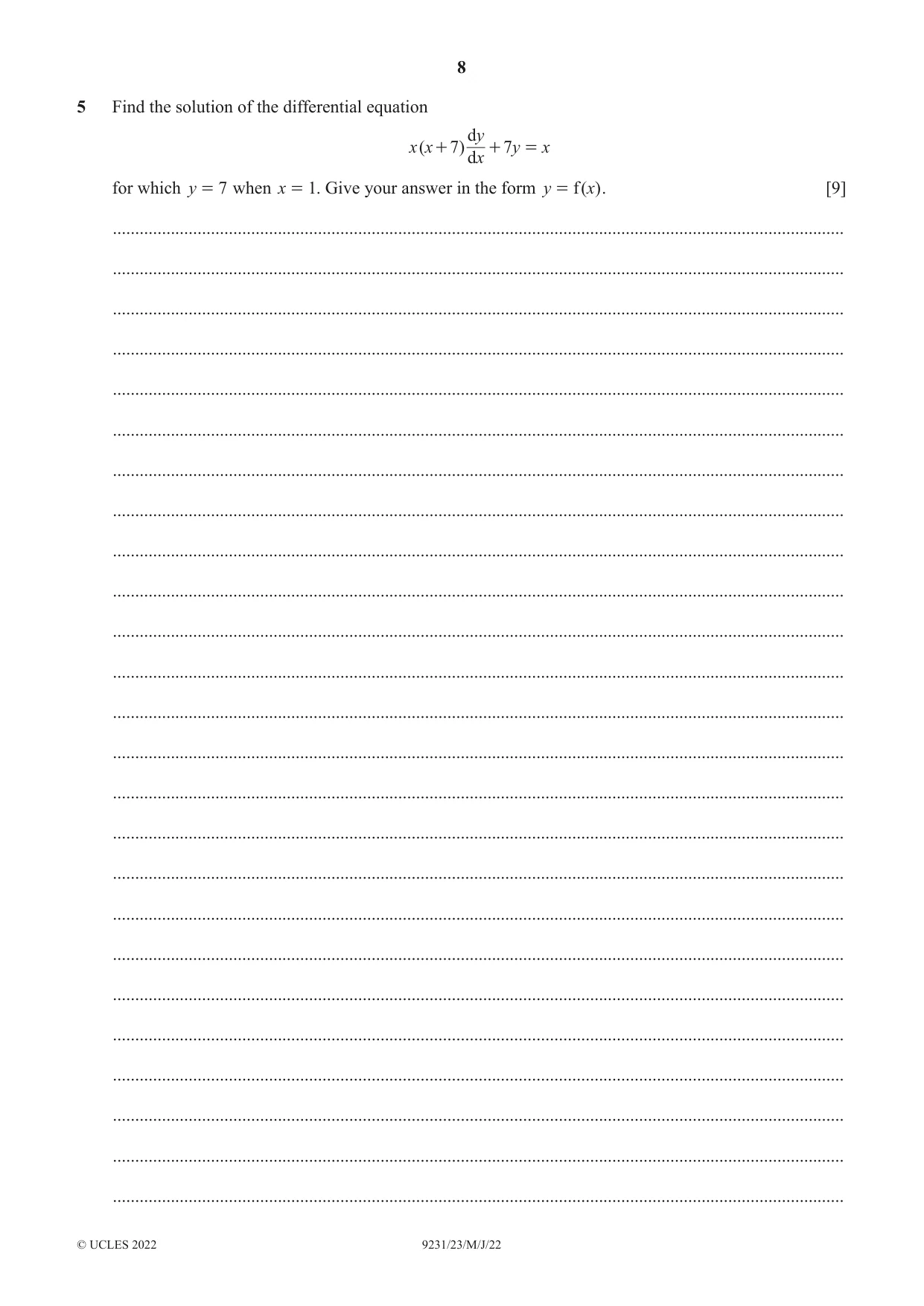 Cambridge A Level Mathematics - Further 9231 2022 May/June Paper 2 · Variant 3 question paper, page 8 of 20
