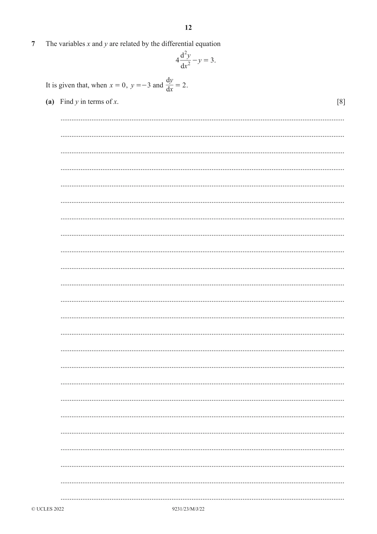 Cambridge A Level Mathematics - Further 9231 2022 May/June Paper 2 · Variant 3 question paper, page 12 of 20