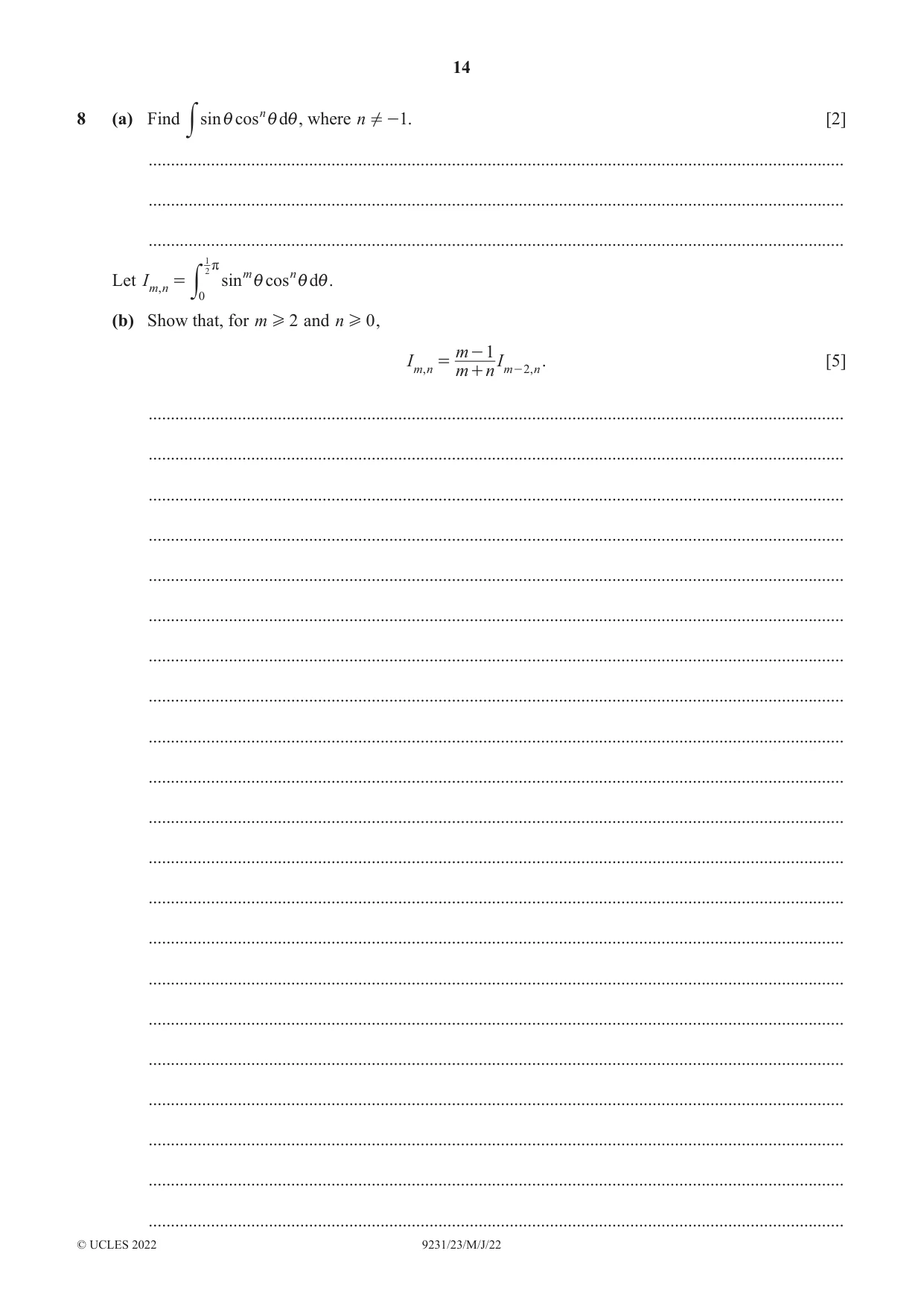 Cambridge A Level Mathematics - Further 9231 2022 May/June Paper 2 · Variant 3 question paper, page 14 of 20