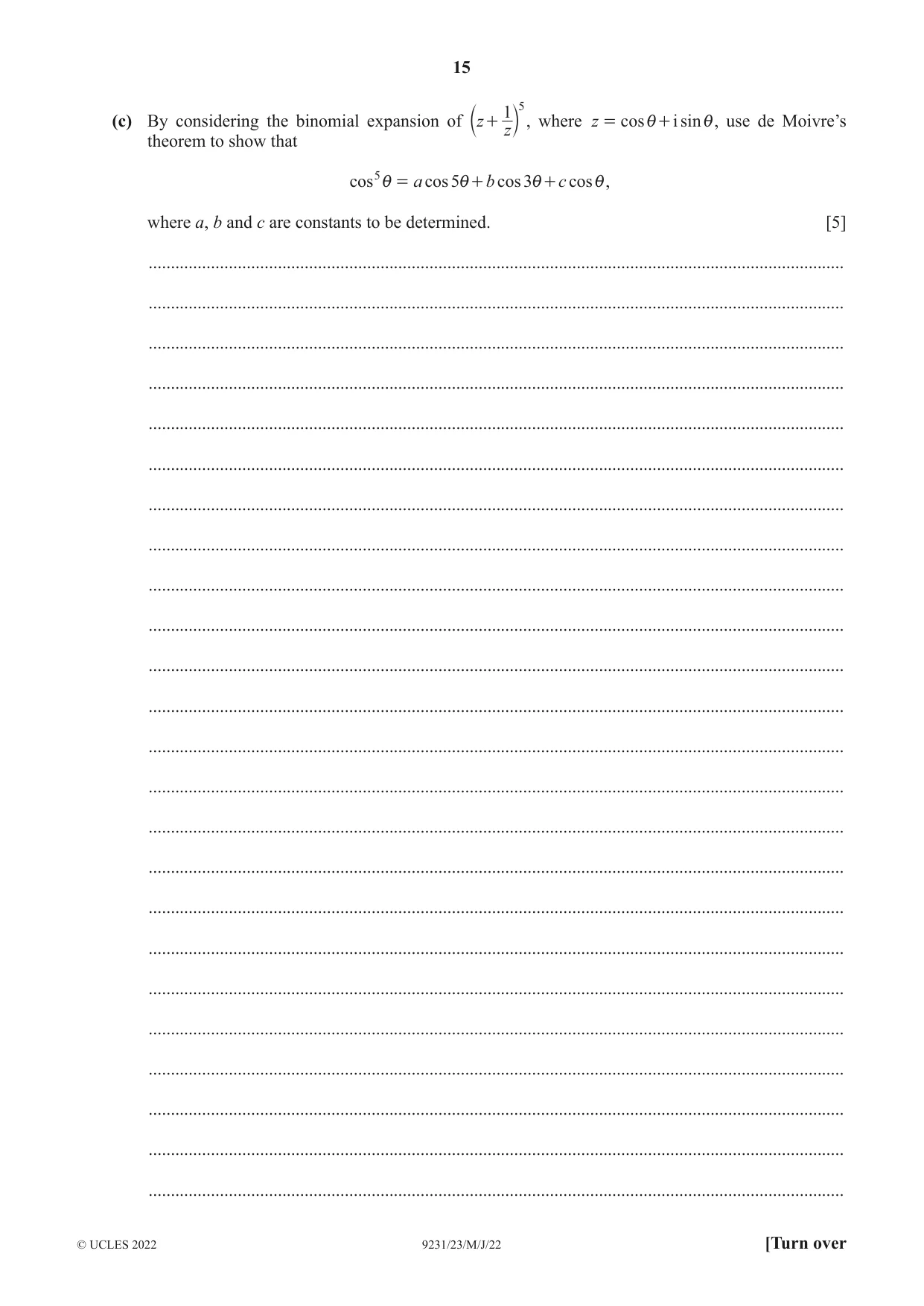Cambridge A Level Mathematics - Further 9231 2022 May/June Paper 2 · Variant 3 question paper, page 15 of 20